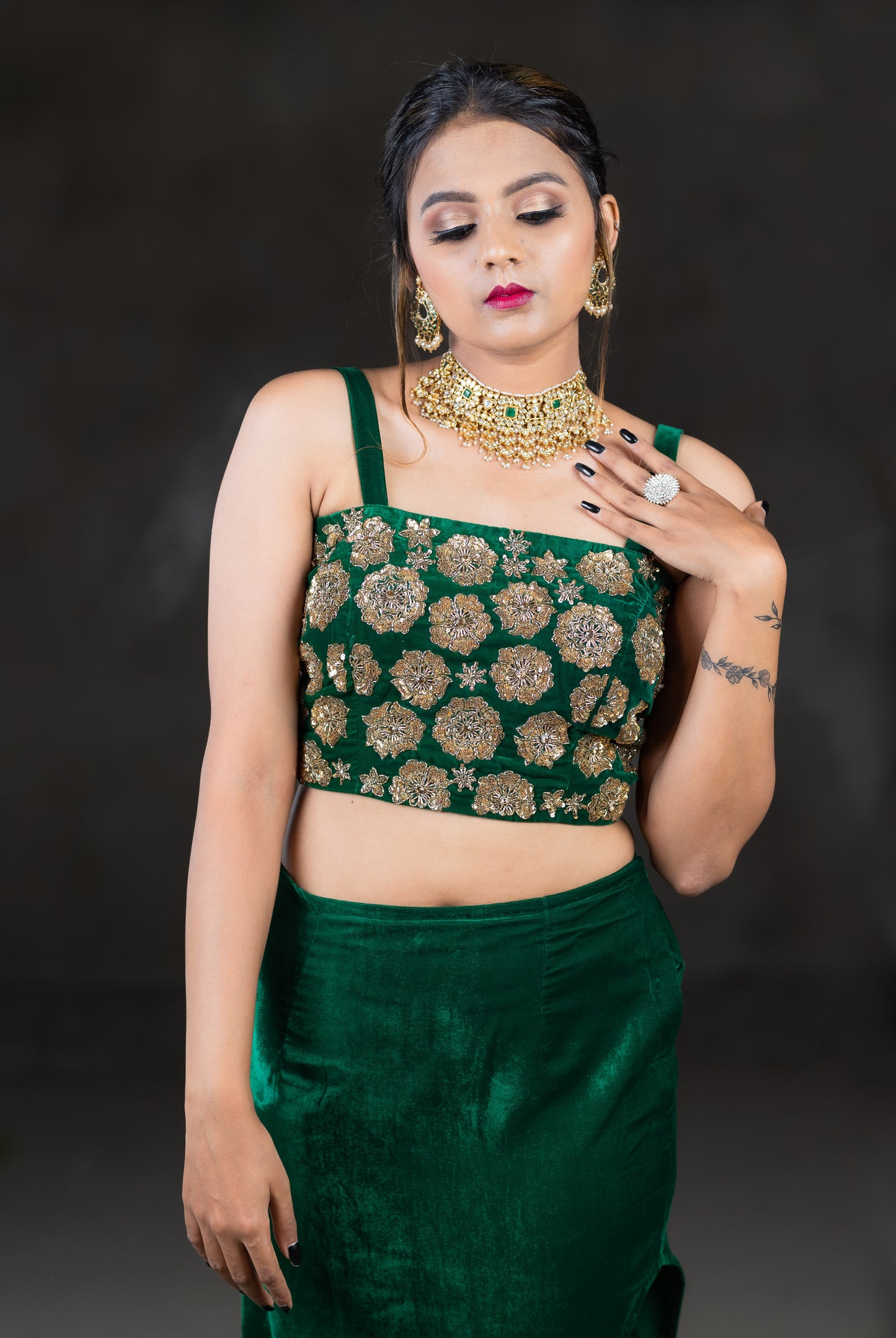 Velvet blouse with embroidery work
