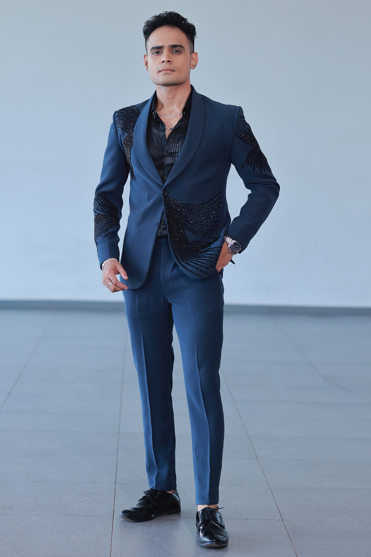 Midnight Majesty Peacock Blue Suit