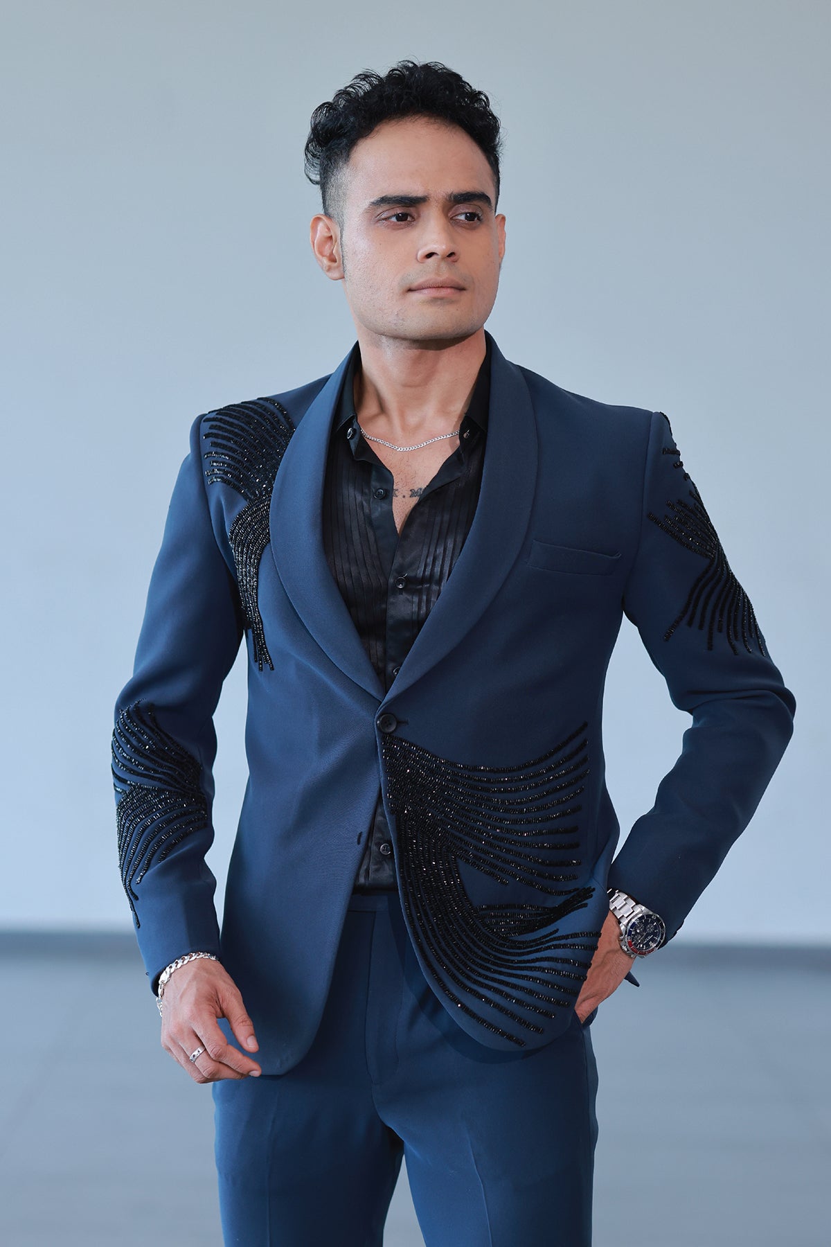 Midnight Majesty Peacock Blue Suit