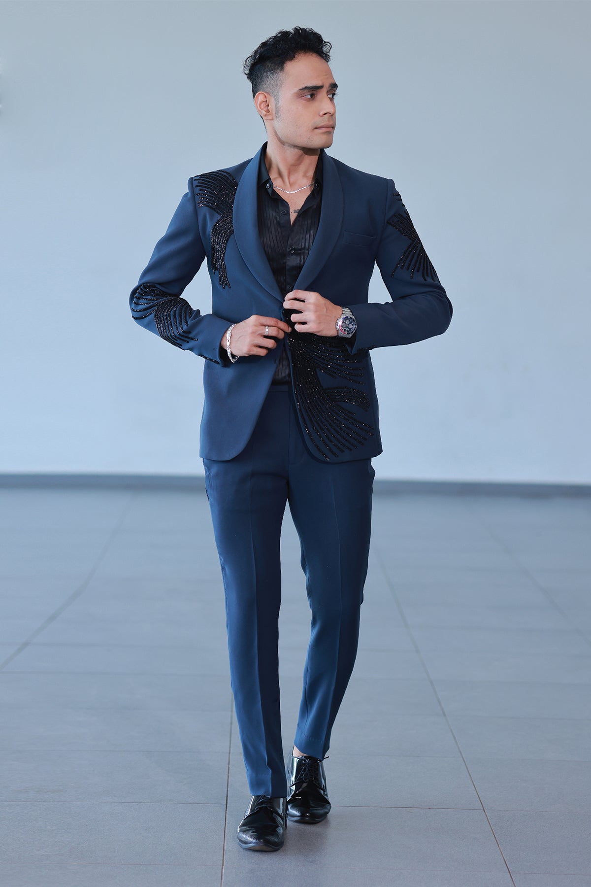 Midnight Majesty Peacock Blue Suit