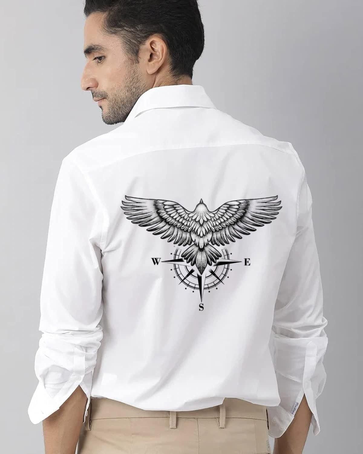 Mens White Cotton Printed Shirt