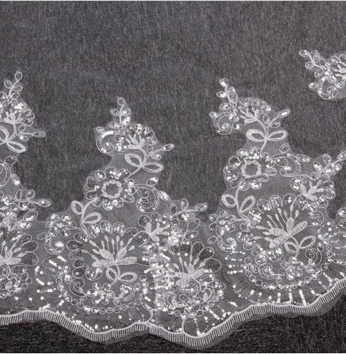 Long Veil Single Layer Sequin Lace Wedding Accessories Decorative Veil