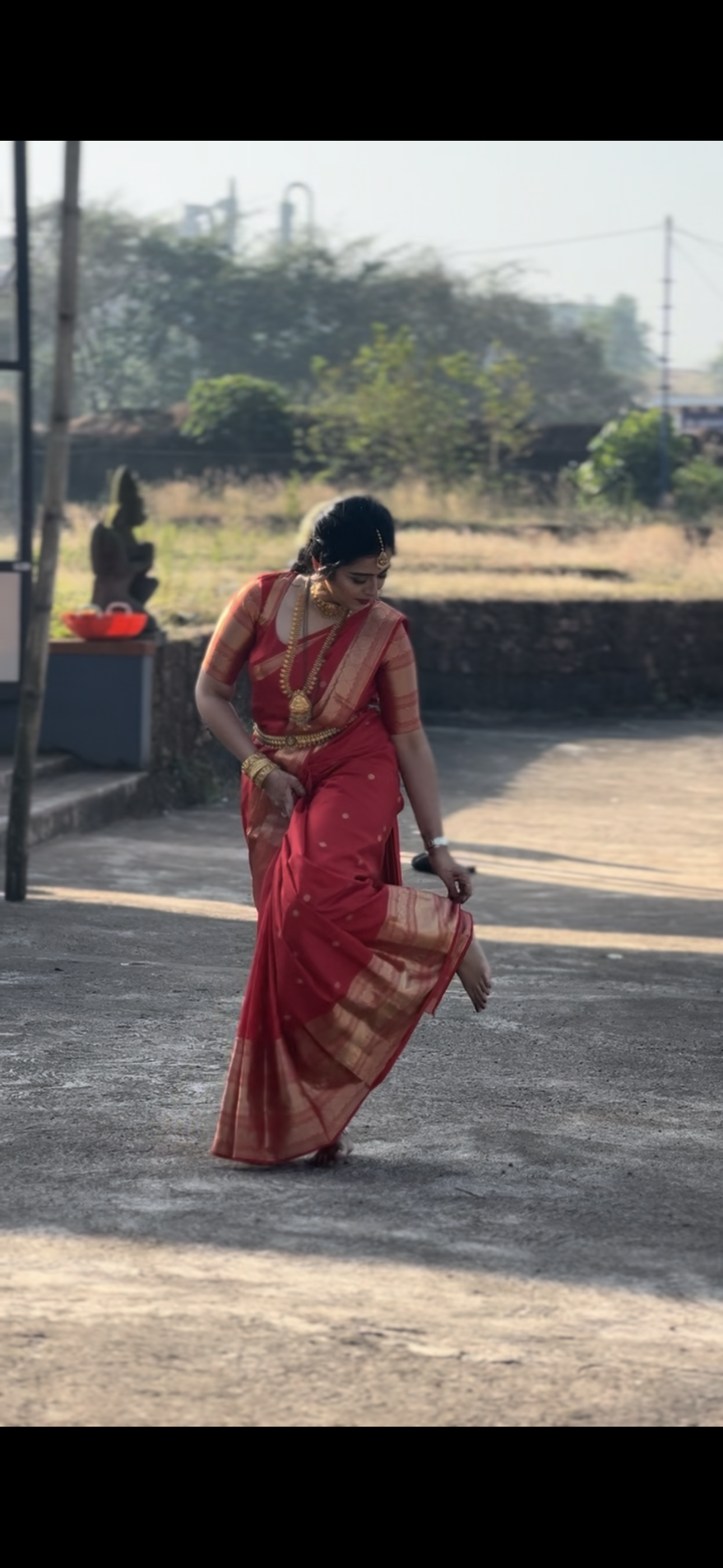 Red Pure Silk Saree with Gold Zari Border