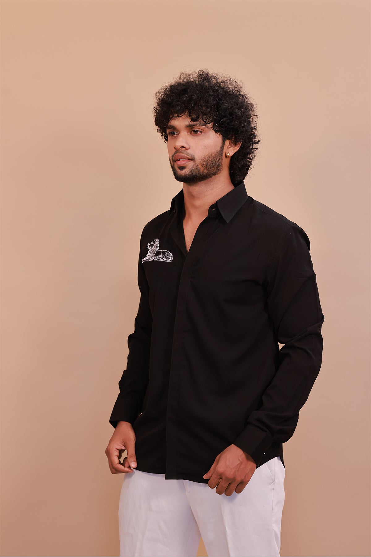 Iconic Black Lion Embroidery Shirt