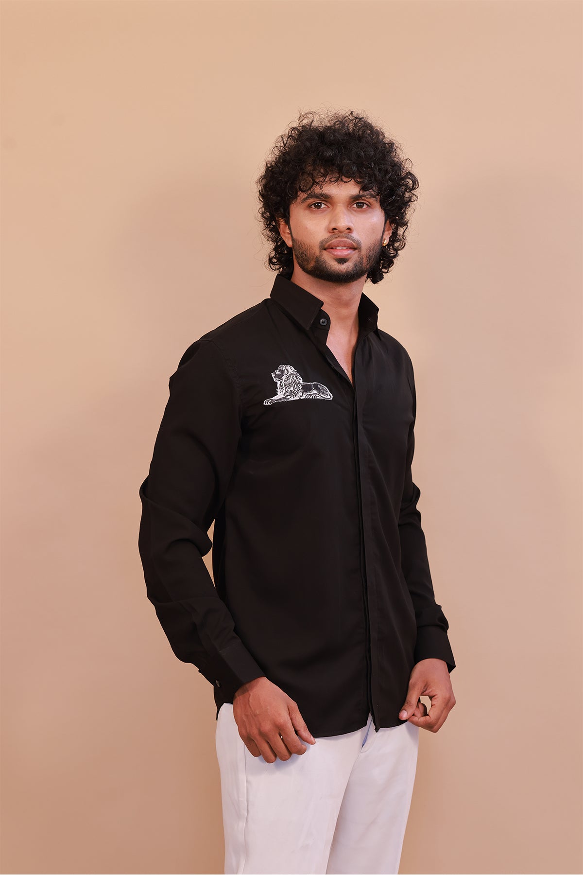 Iconic Black Lion Embroidery Shirt