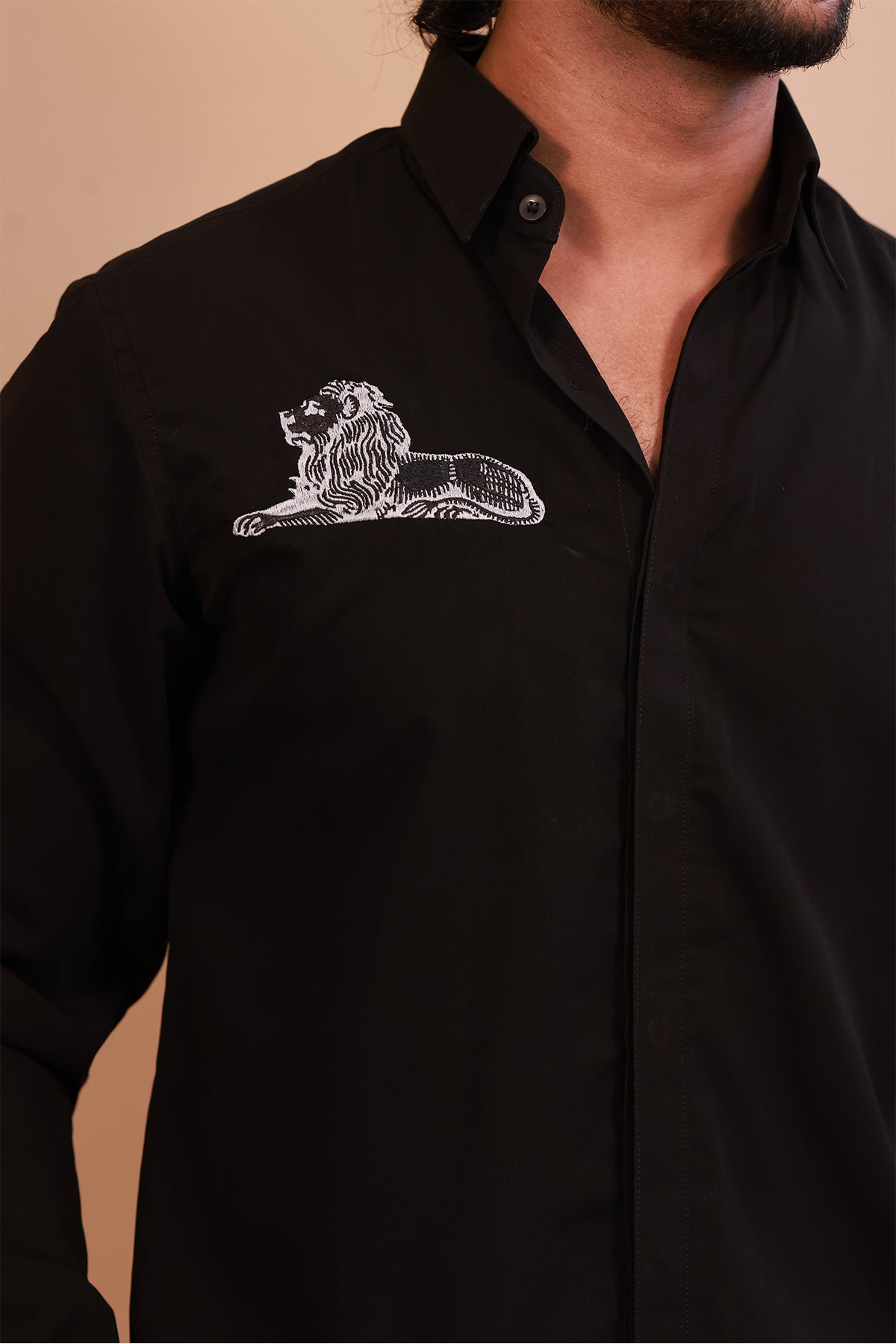 Iconic Black Lion Embroidery Shirt