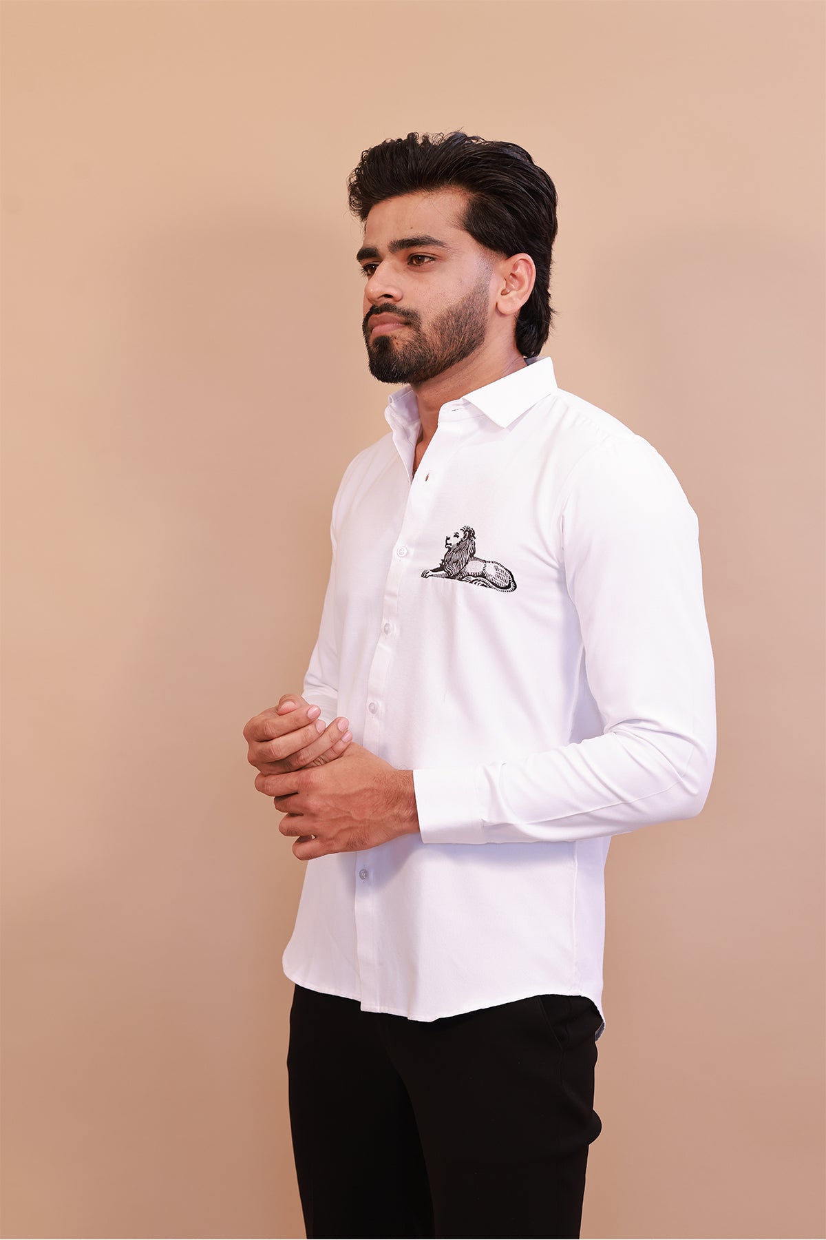 Iconic White Lion Embroidery Shirt