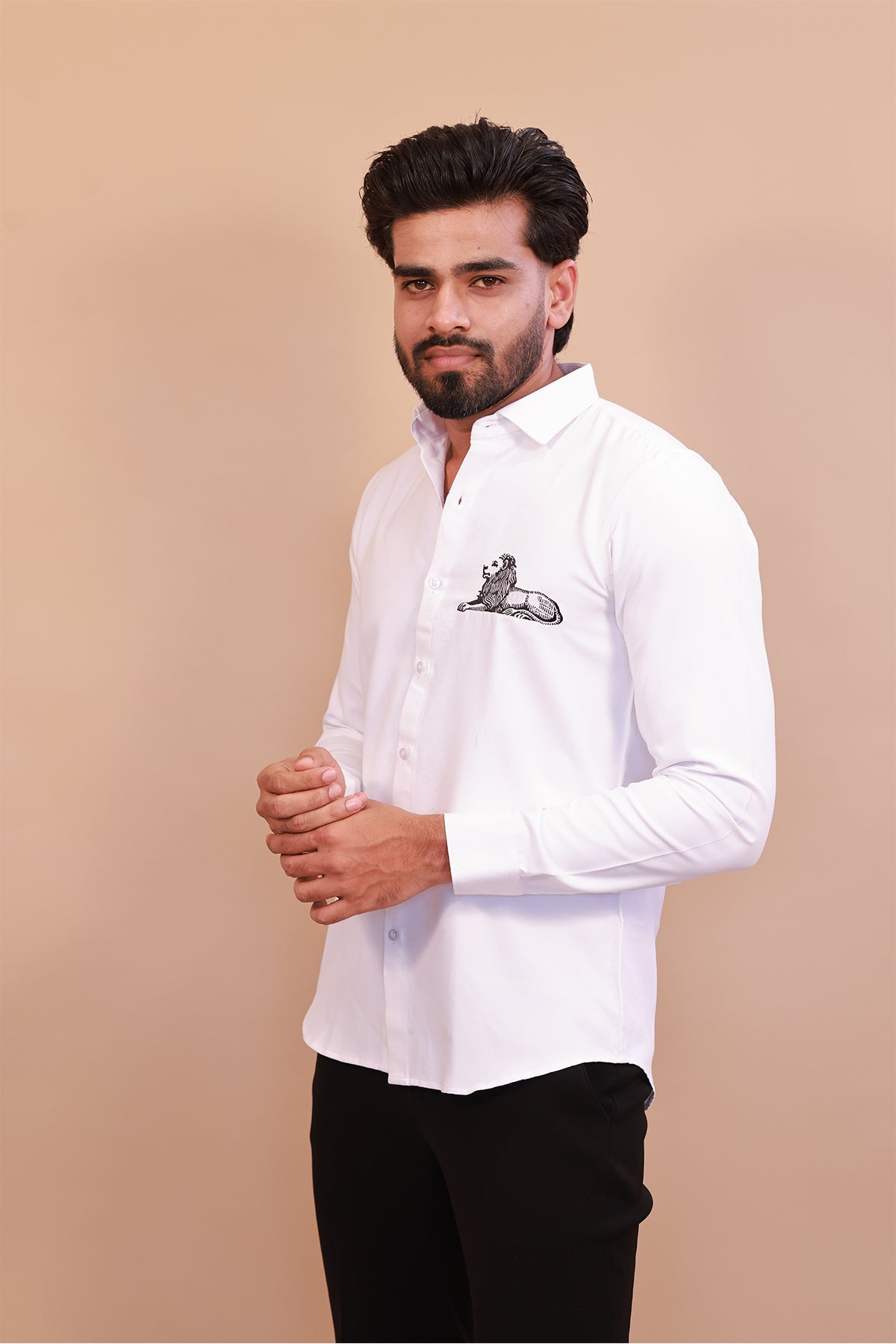 Iconic White Lion Embroidery Shirt