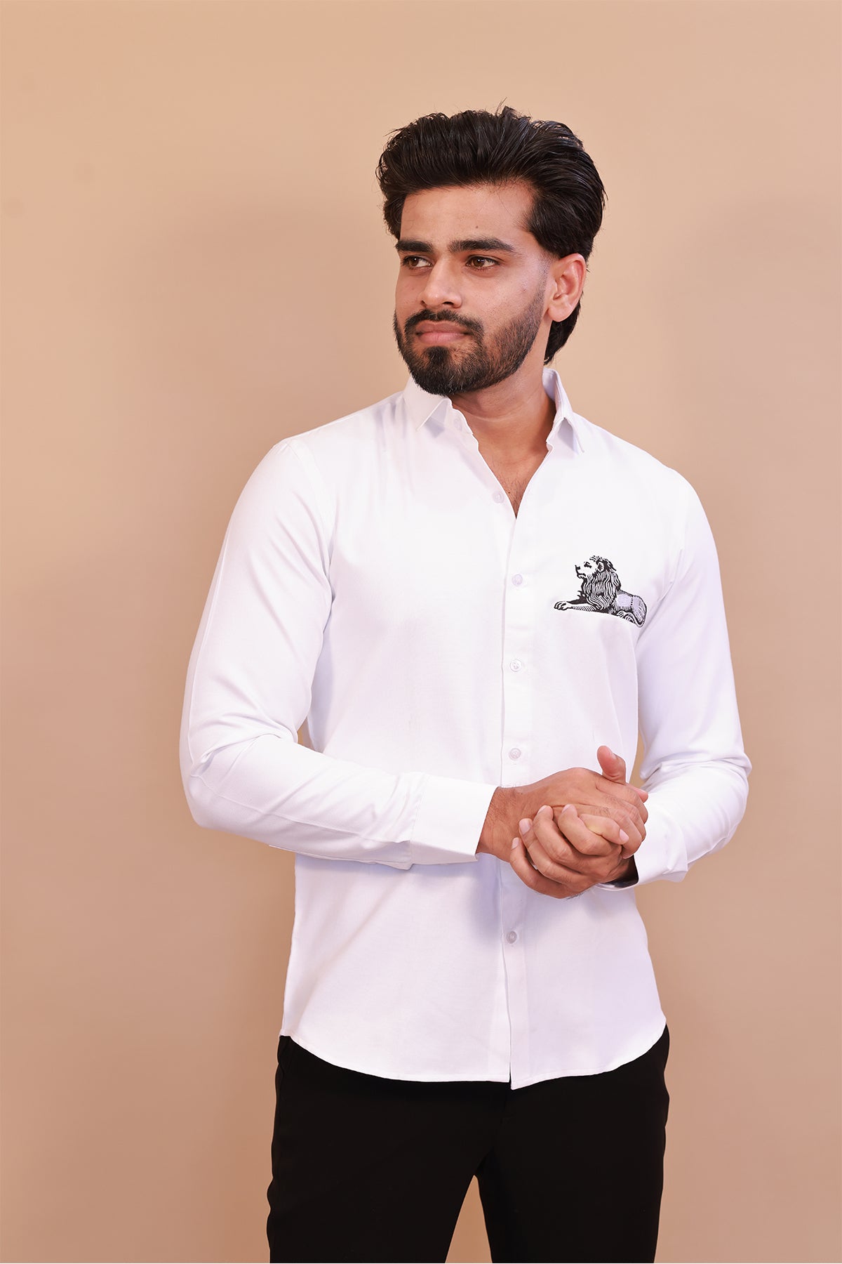Iconic White Lion Embroidery Shirt