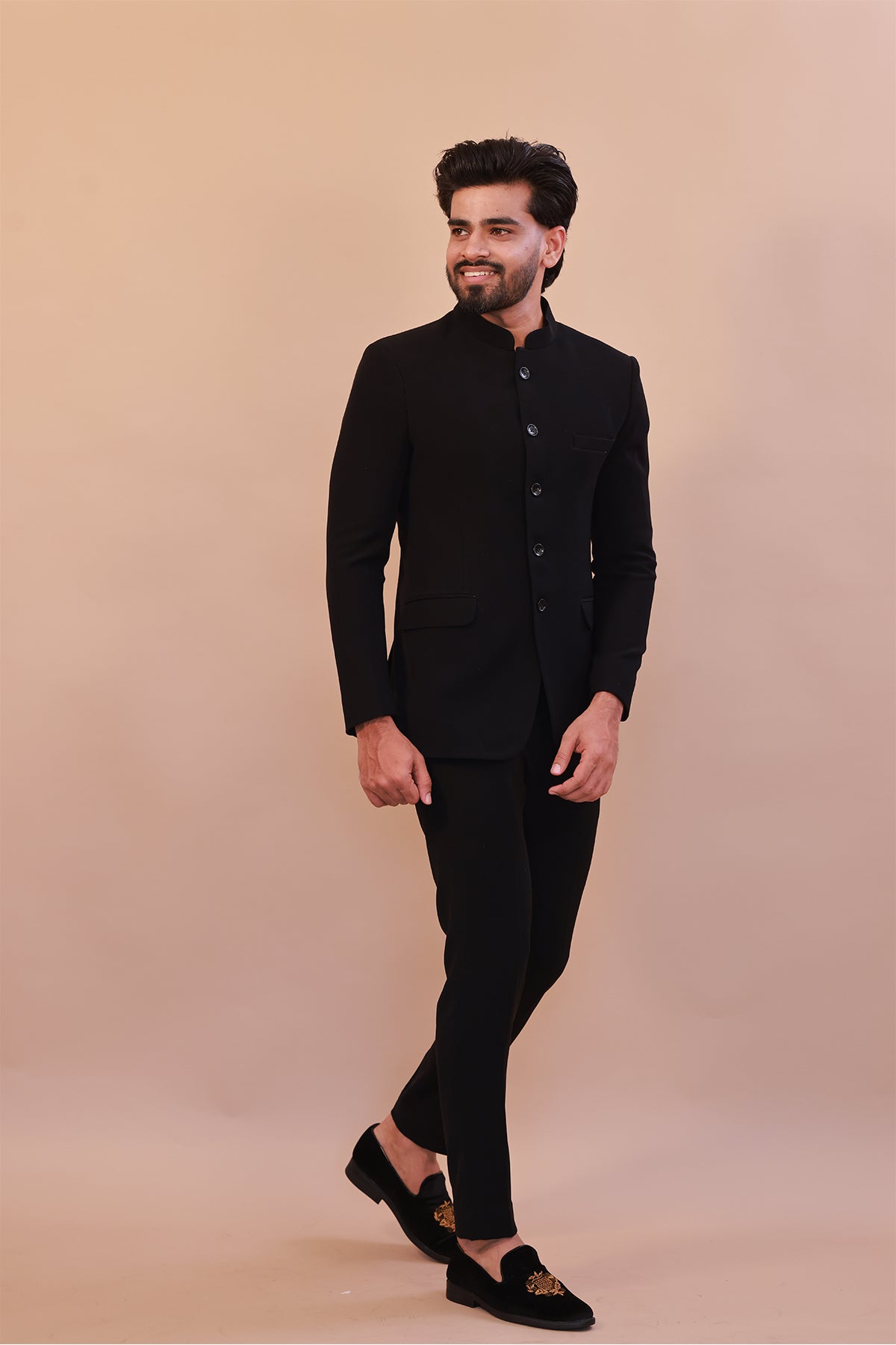 Armani Luxe Black Jodhpuri Suit – Perfect for Weddings & Receptions