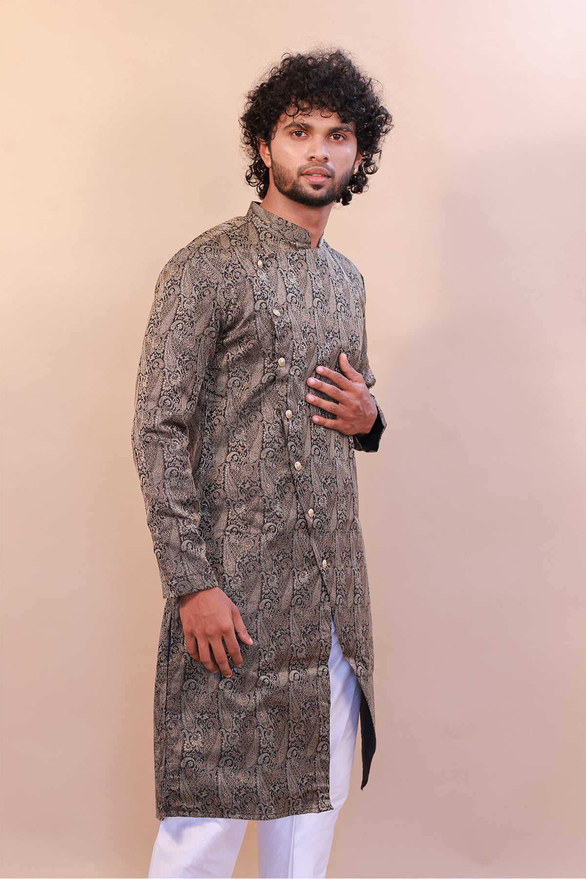 Glamour in Black: Brocade Semi Sherwani for Weddings