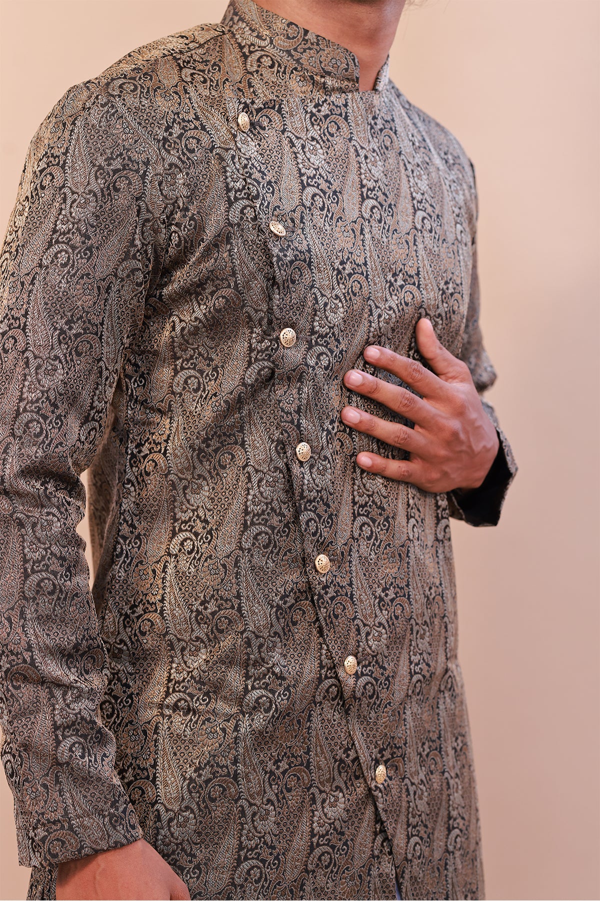 Glamour in Black: Brocade Semi Sherwani for Weddings