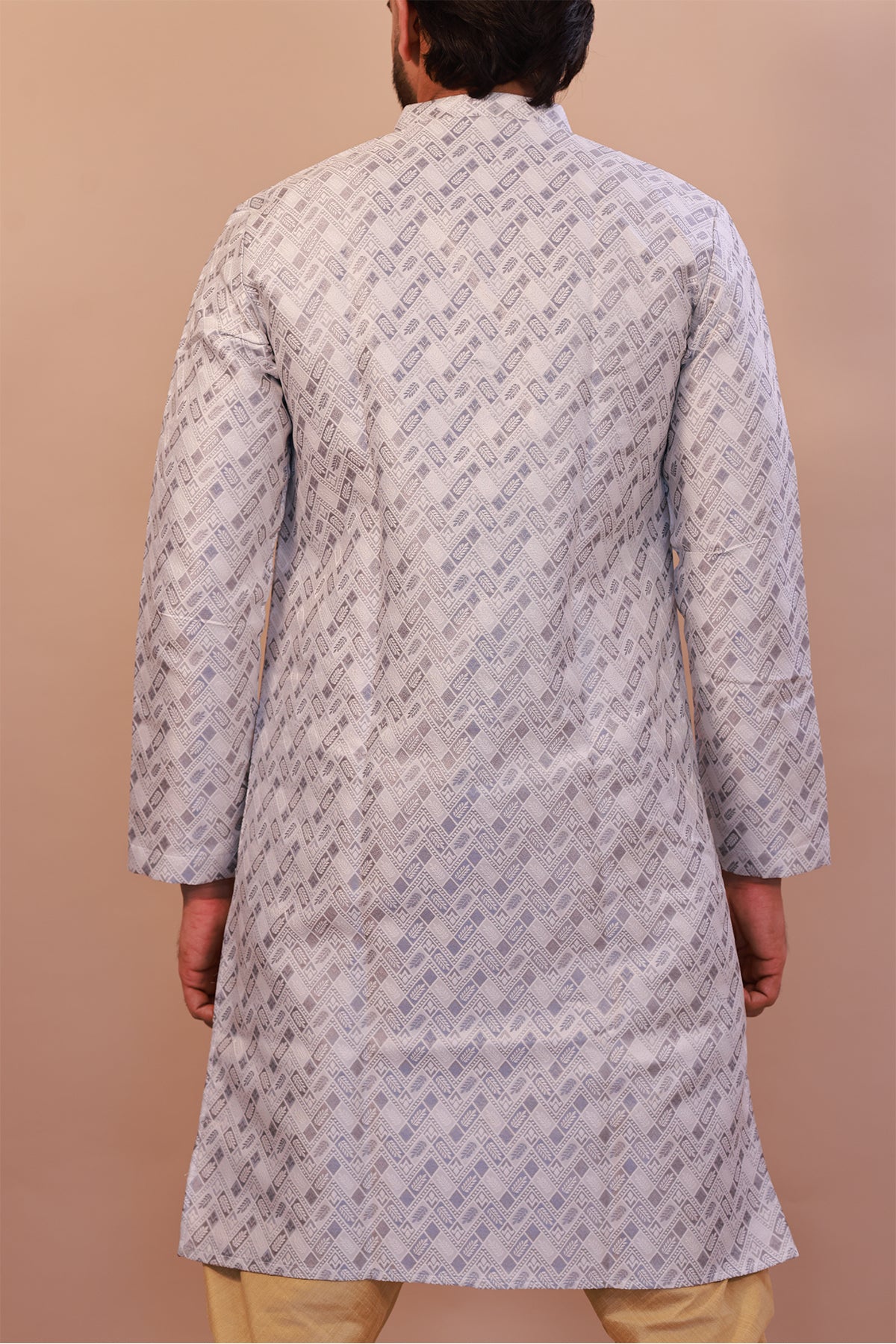 Stylish Grey Jacquard Brocade Semi-Sherwani for Weddings and Festive Events