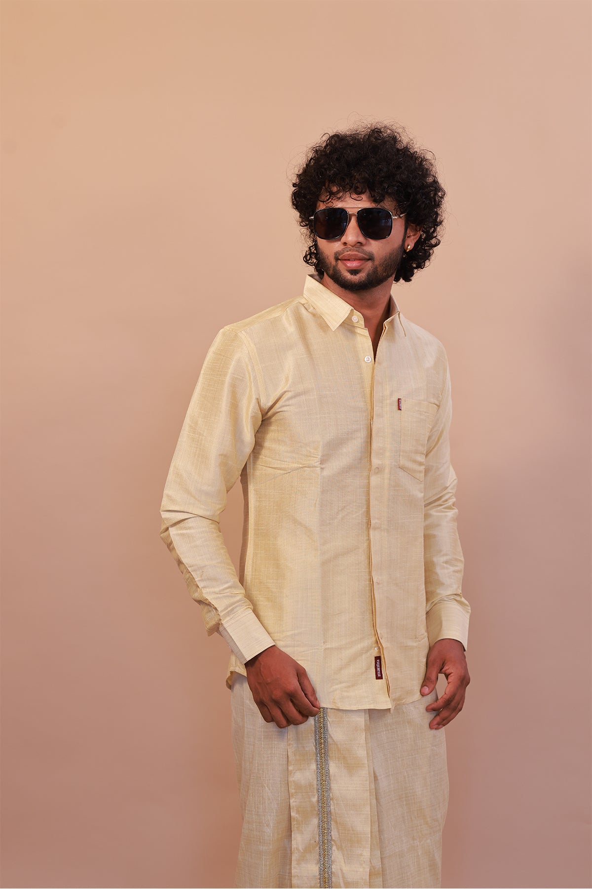 Men's Gold 1 Slub Zara Silk Shirt - Full Sleeve Luxury Traditional Wear