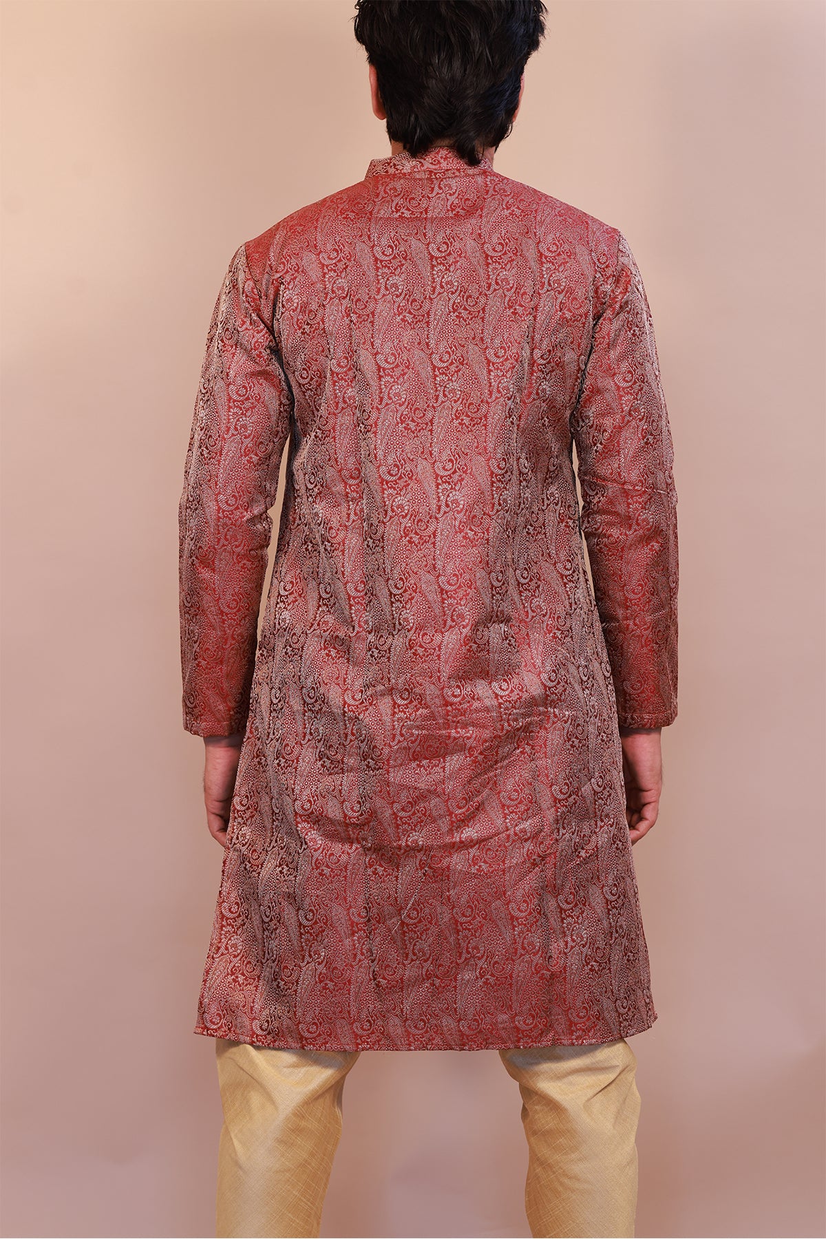 Stylish Indo Western Maroon Brocade Sherwani – Semi Sherwani for Men