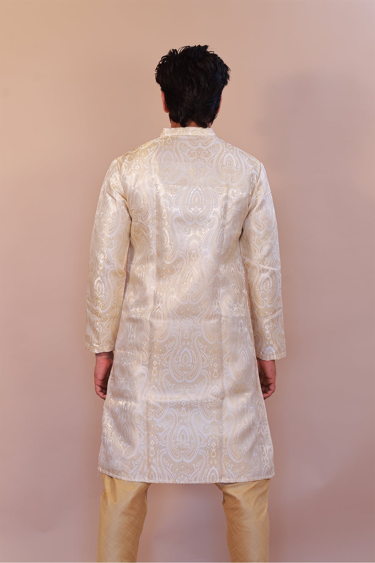 Luxury Brocade Cream Semi Sherwani for Weddings – Indo-Western Fusion