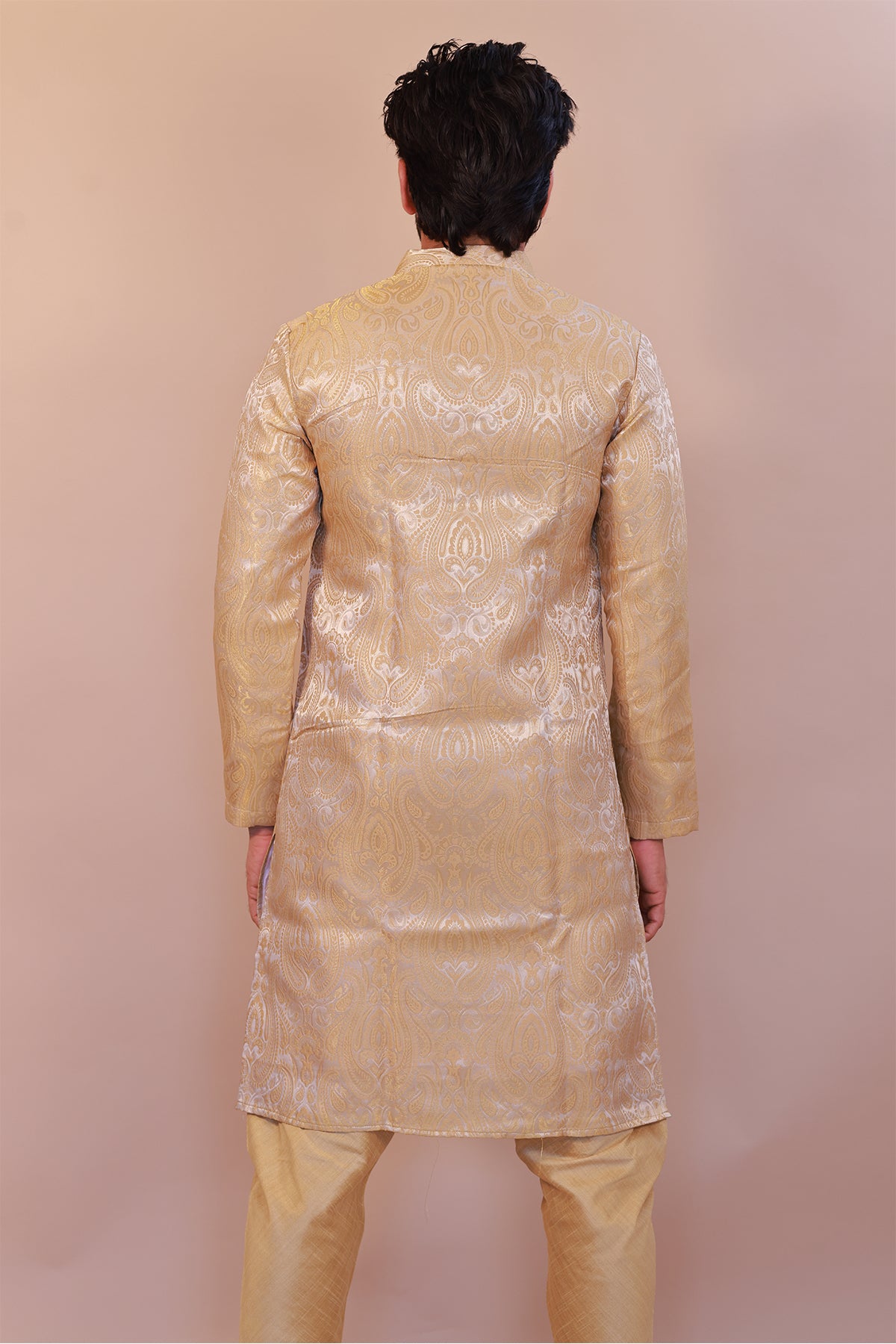 Classic Gold Brocade Sherwani – Semi-Formal Traditional Attire