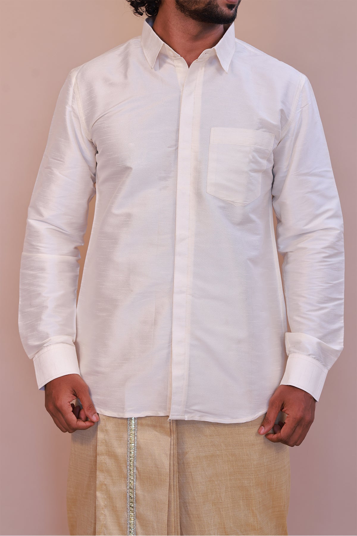 Men's White Dupion Silk Shirt - Full Sleeve Classic Wedding Collection
