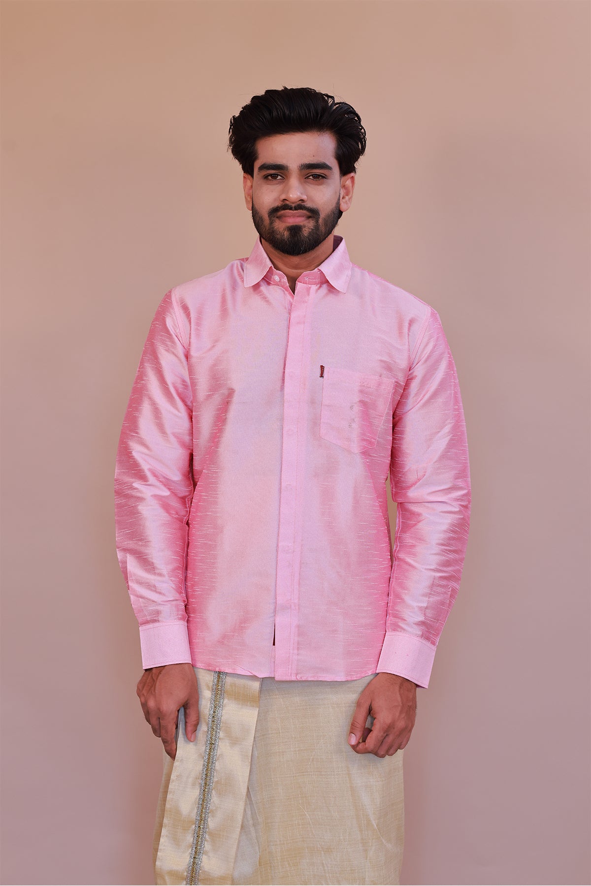 Men's Pink Dupion Silk Shirt - Full Sleeve Luxury Formal Wear