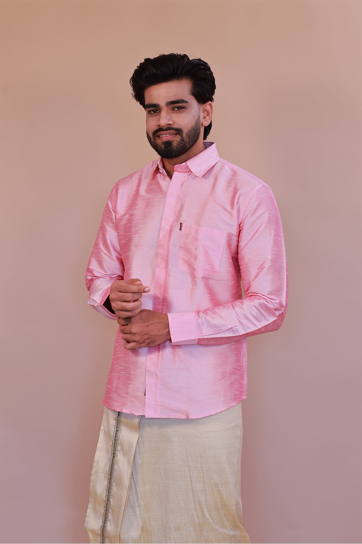 Men's Pink Dupion Silk Shirt - Full Sleeve Luxury Formal Wear