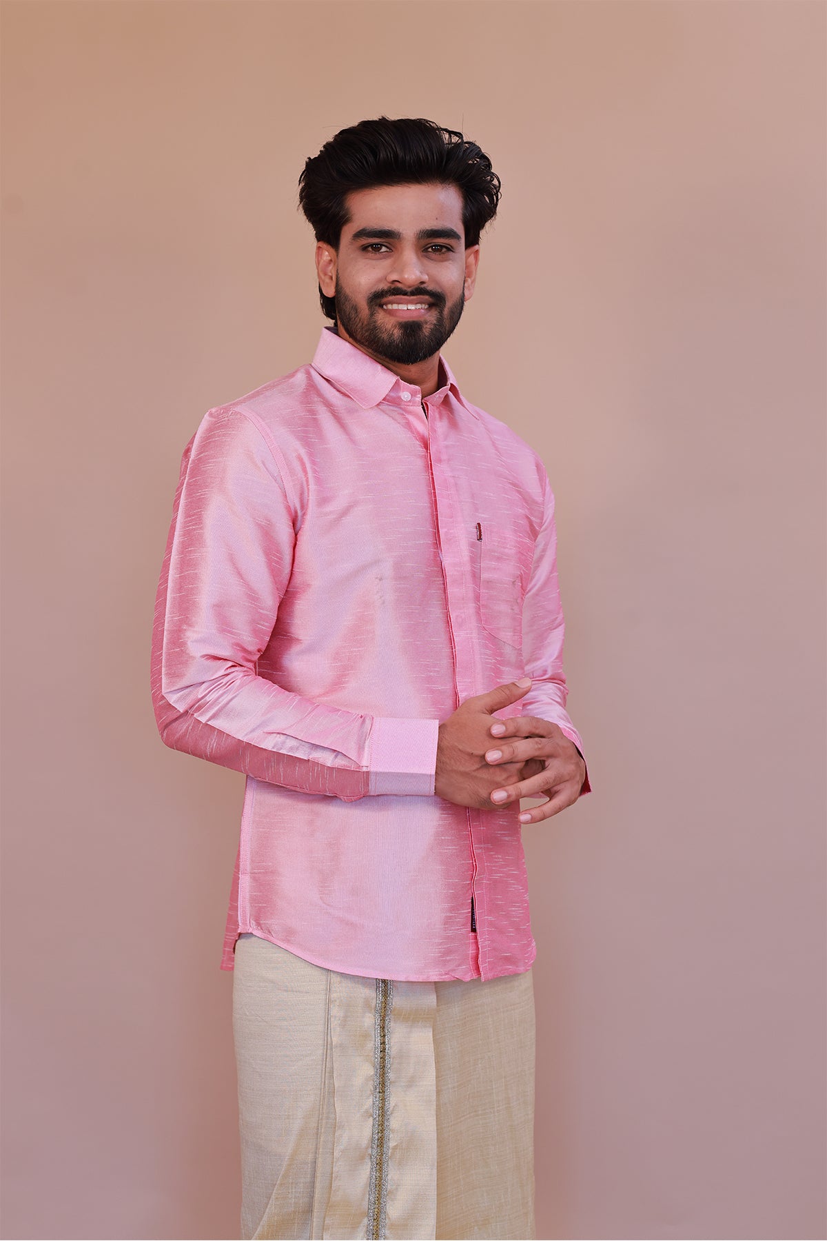 Men's Pink Dupion Silk Shirt - Full Sleeve Luxury Formal Wear