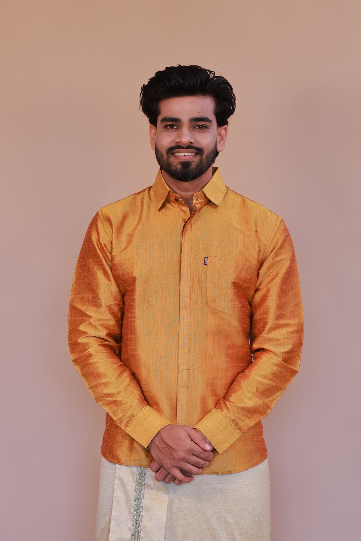 Men's Yellow Full-Sleeve Silk Shirt - Luxury traditional Wear