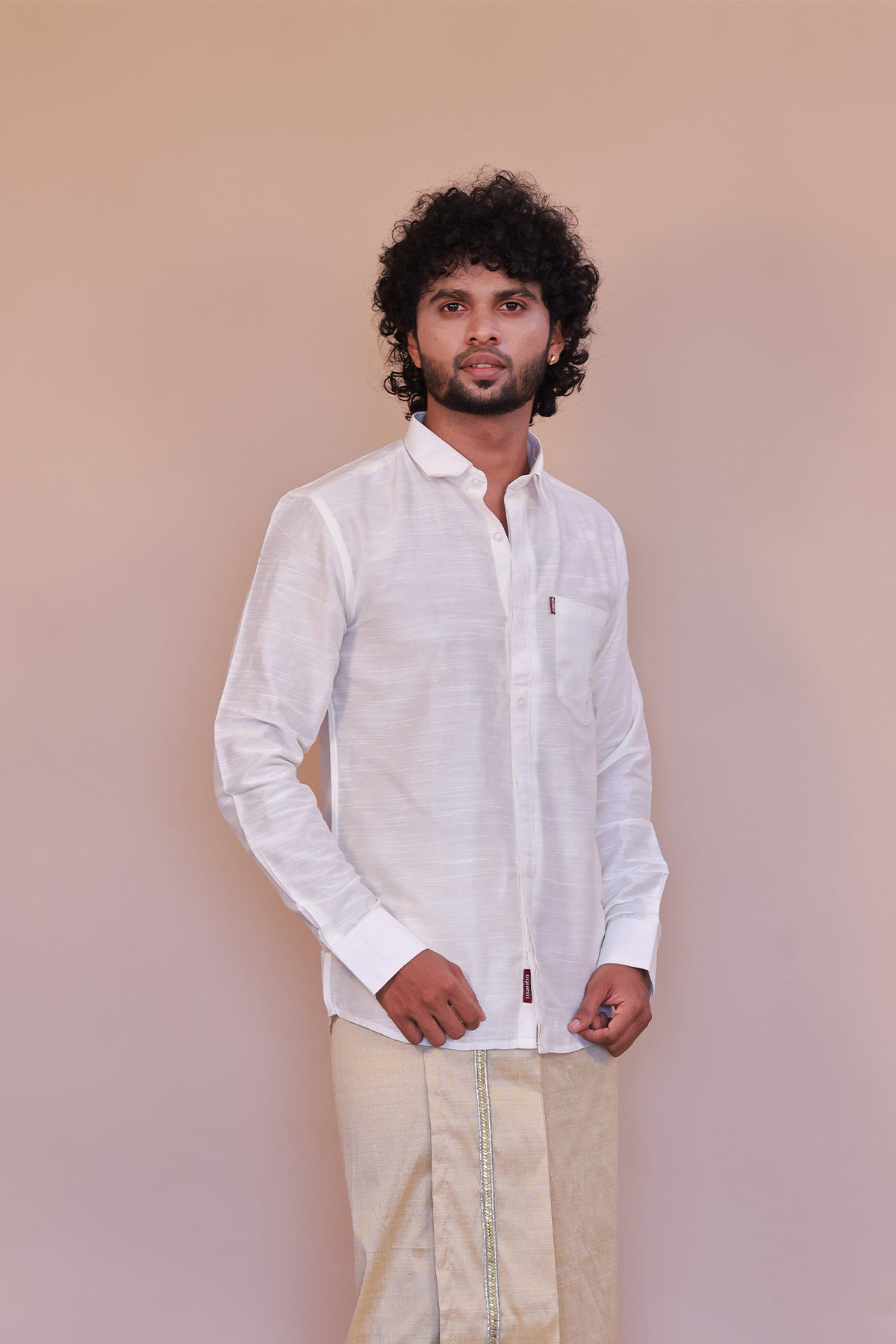 Men's White Slub Cotton Shirt - Full Sleeve Classic Formal Attire
