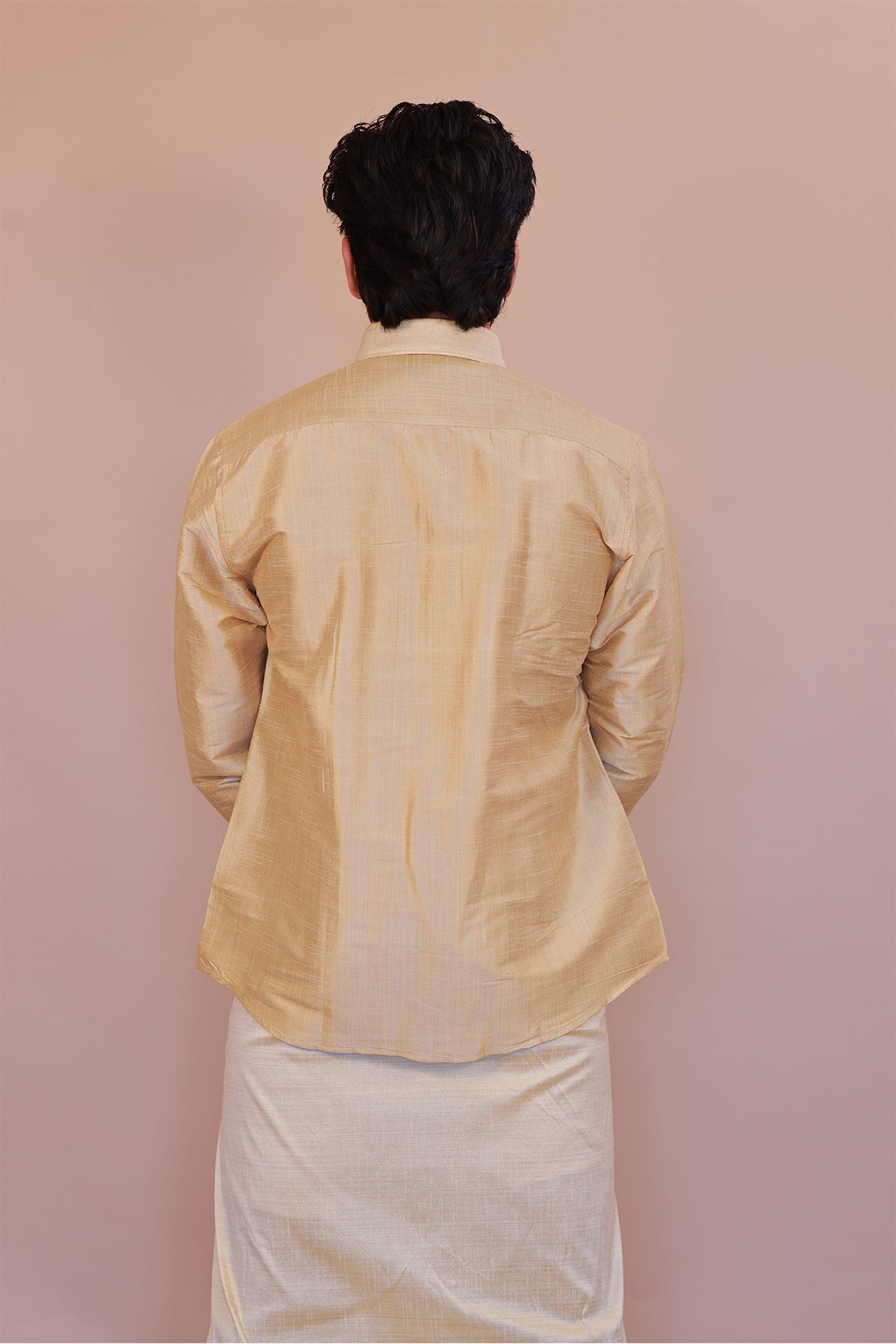 Men's Gold 2 Slub Zara Silk Shirt - Full Sleeve Luxury Traditional Wear
