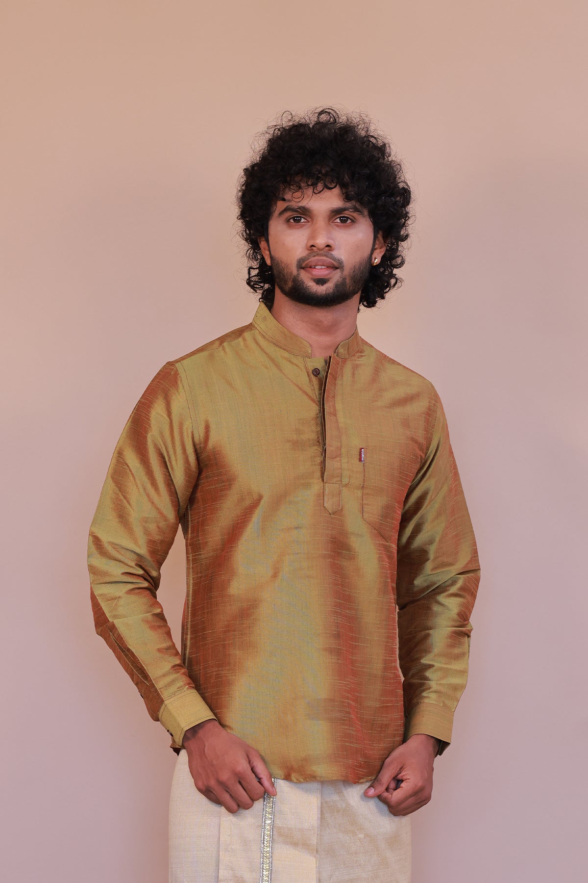 Men's Green Short Kurta - Full Sleeve Ethnic Wear for Festive & Casual Occasions