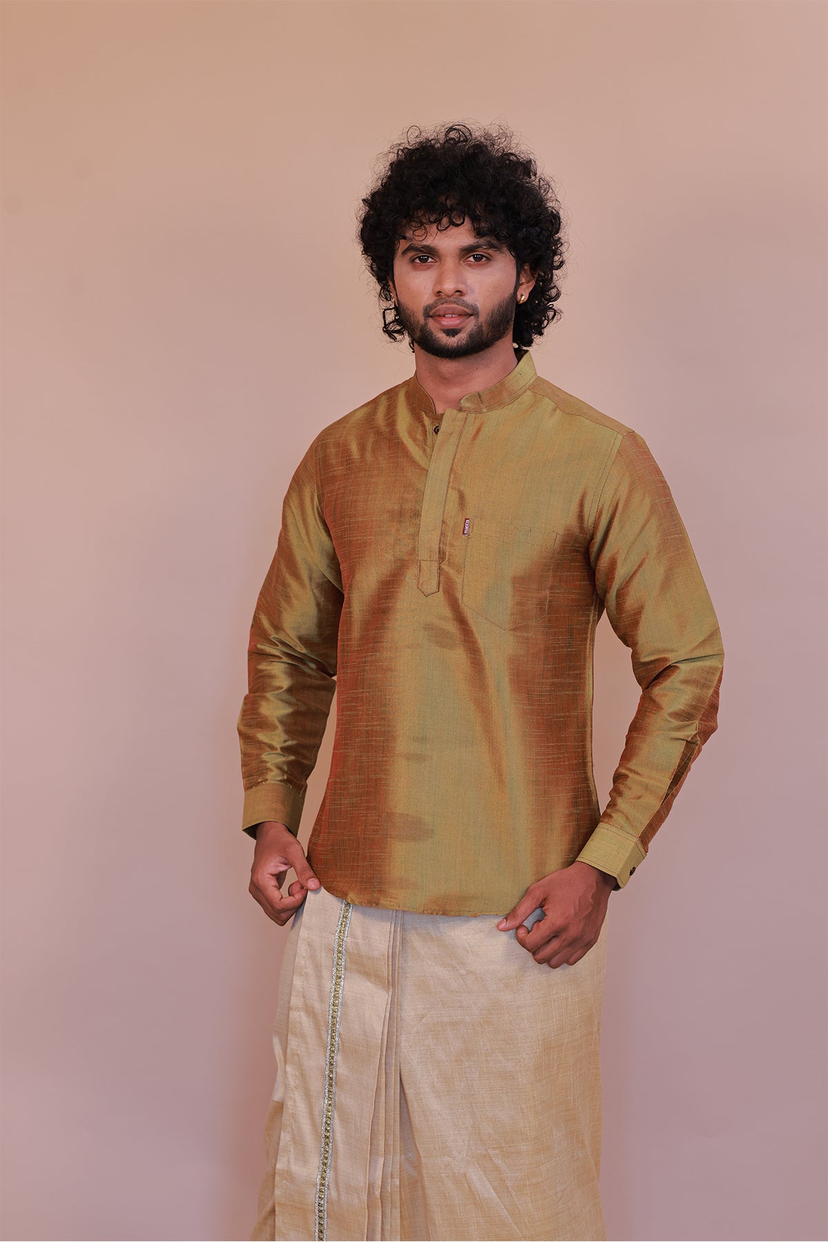 Men's Green Short Kurta - Full Sleeve Ethnic Wear for Festive & Casual Occasions