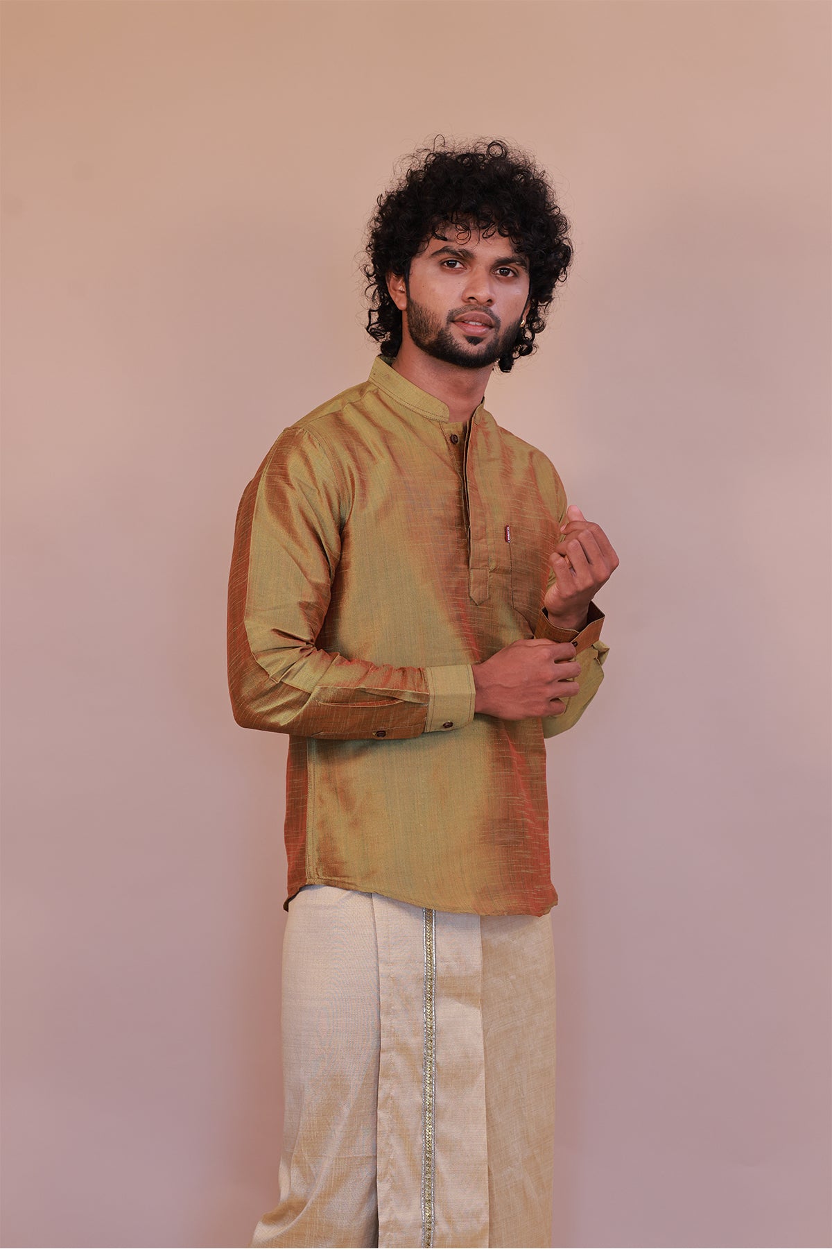 Men's Green Short Kurta - Full Sleeve Ethnic Wear for Festive & Casual Occasions