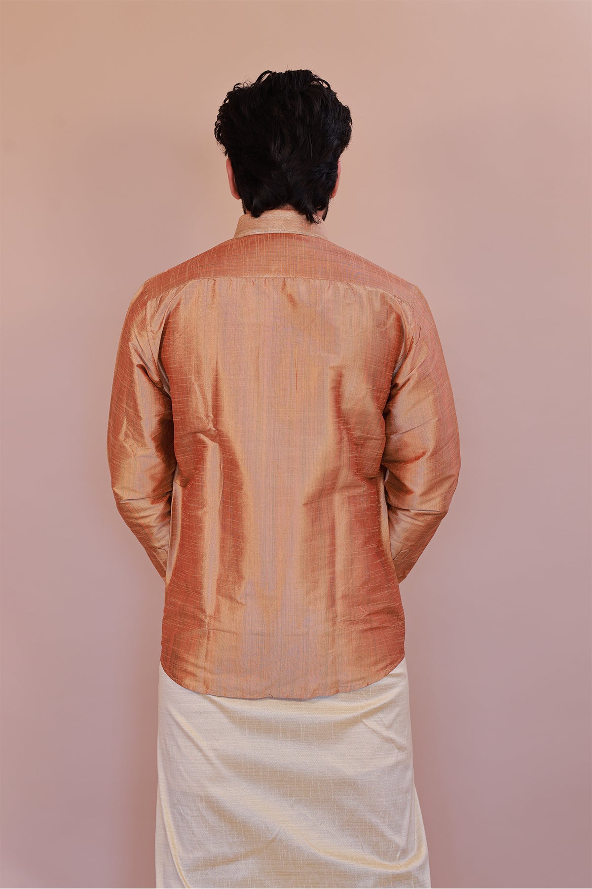Men's Orange Full-Sleeve Silk Shirt - Luxury traditional Wear