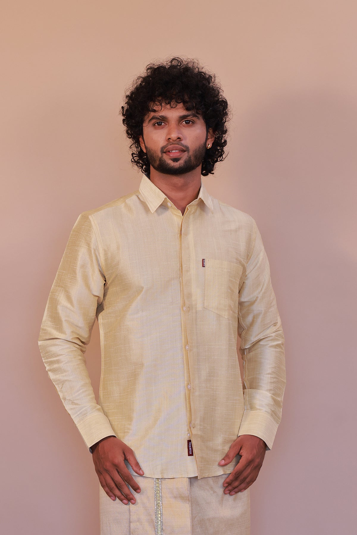 Men's Cream Dupion Silk Shirt - Full Sleeve Elegant Ethnic Wear
