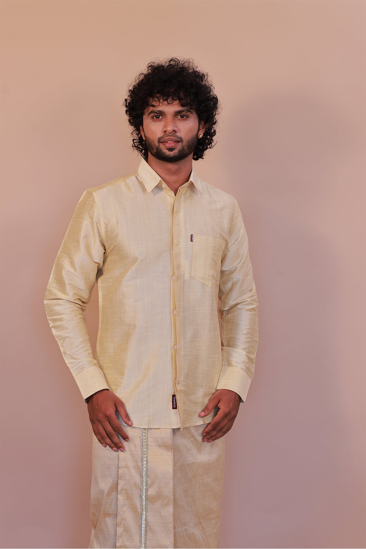 Men's Cream Dupion Silk Shirt - Full Sleeve Elegant Ethnic Wear