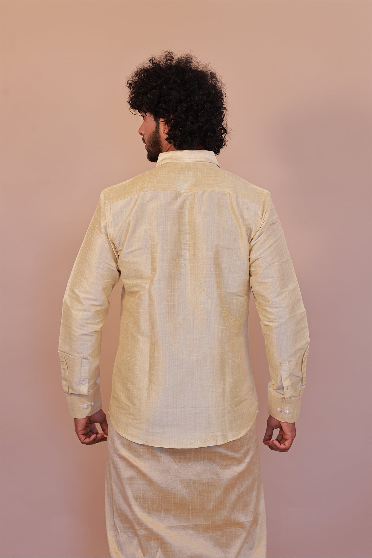 Men's Cream Dupion Silk Shirt - Full Sleeve Elegant Ethnic Wear