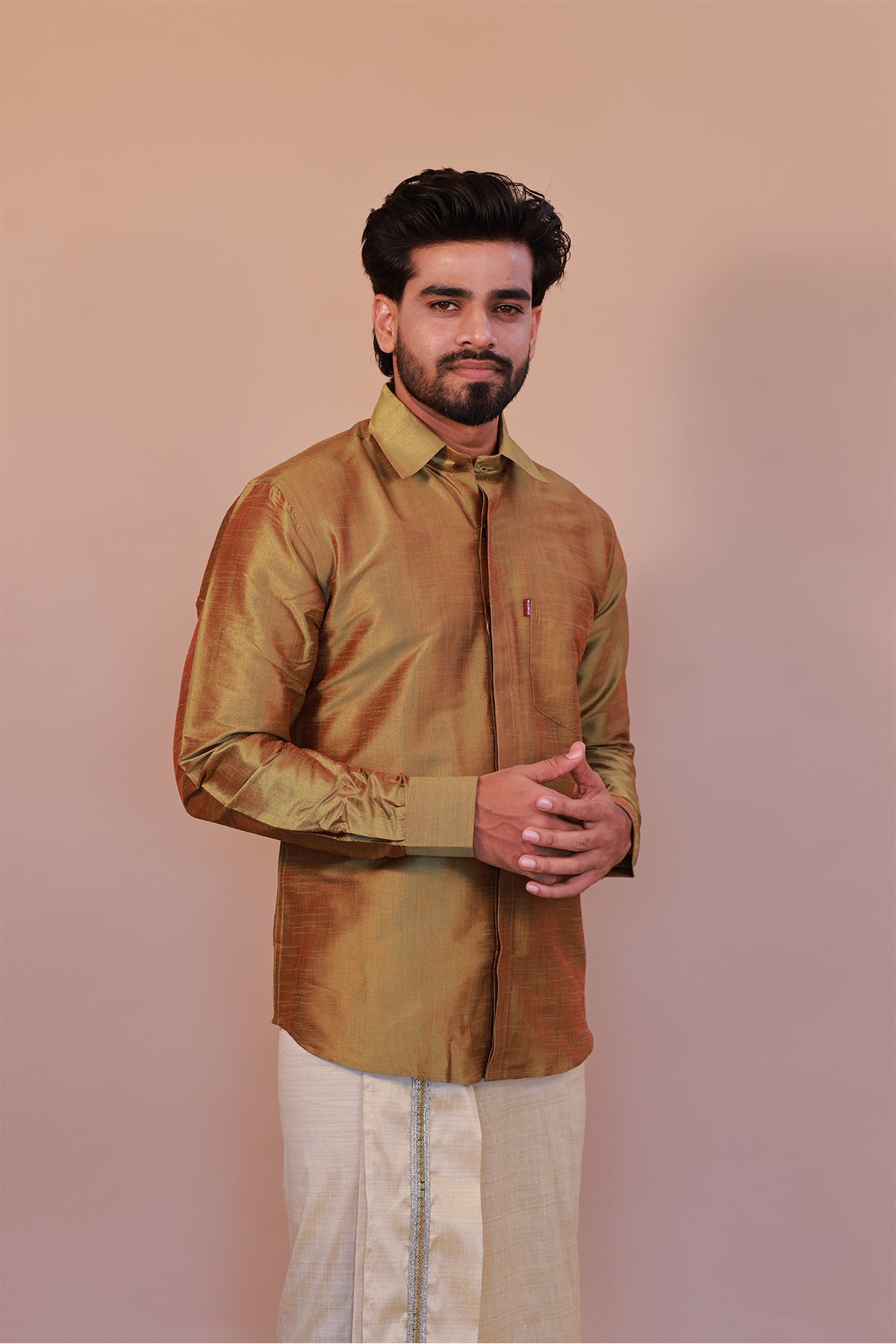 Men's Green Full-Sleeve Silk Shirt - Luxury traditional Wear