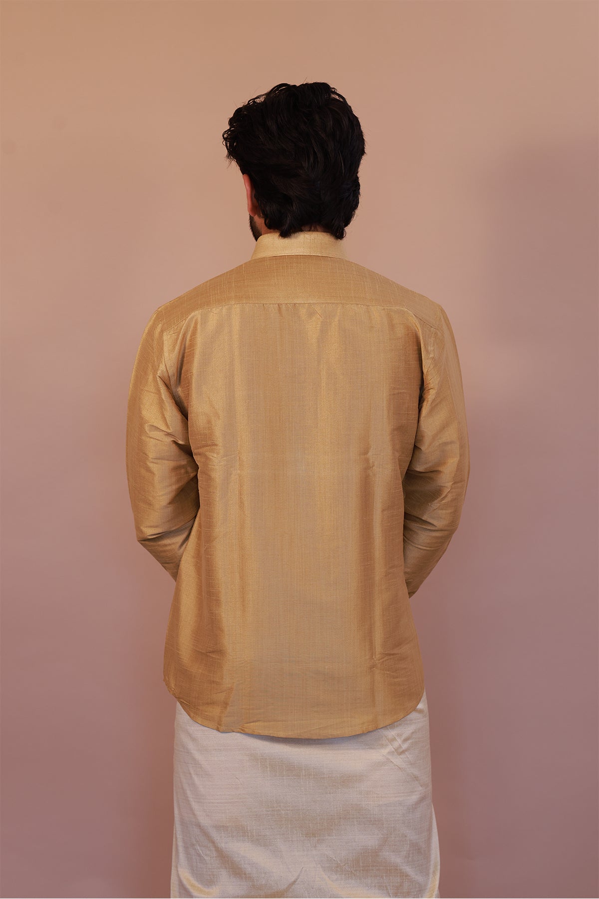 Men's Gold 11 Slub Zara Silk Shirt - Full Sleeve Luxury Traditional Wear
