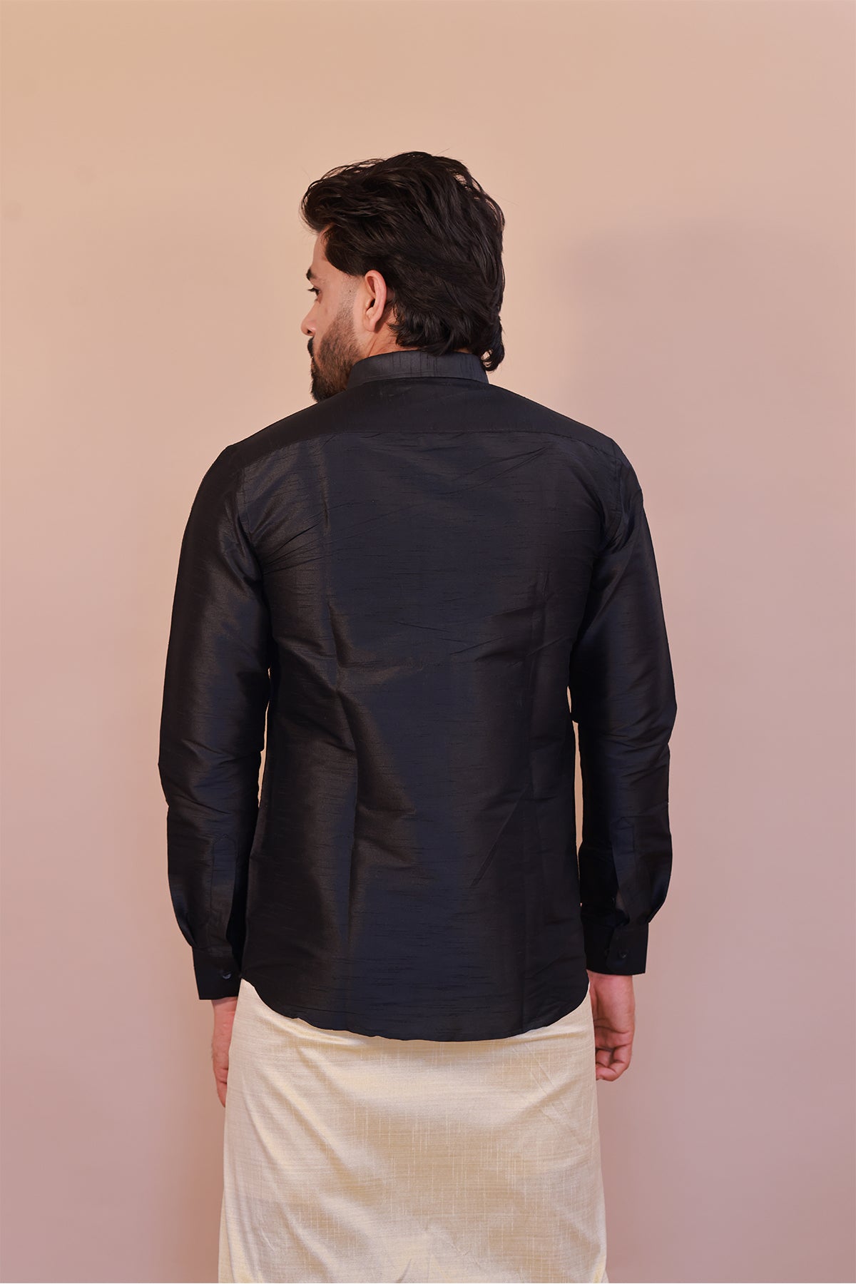 Men's Black Dupion Silk Shirt - Full Sleeve Stylish Evening Party Wear
