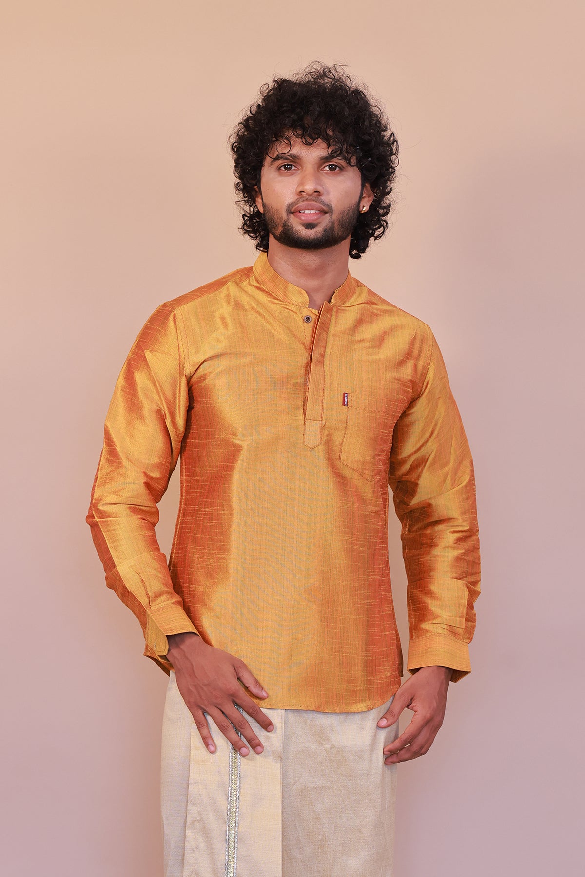 Men's Yellow Short Kurta - Full Sleeve Ethnic Wear for Festive & Casual Occasions