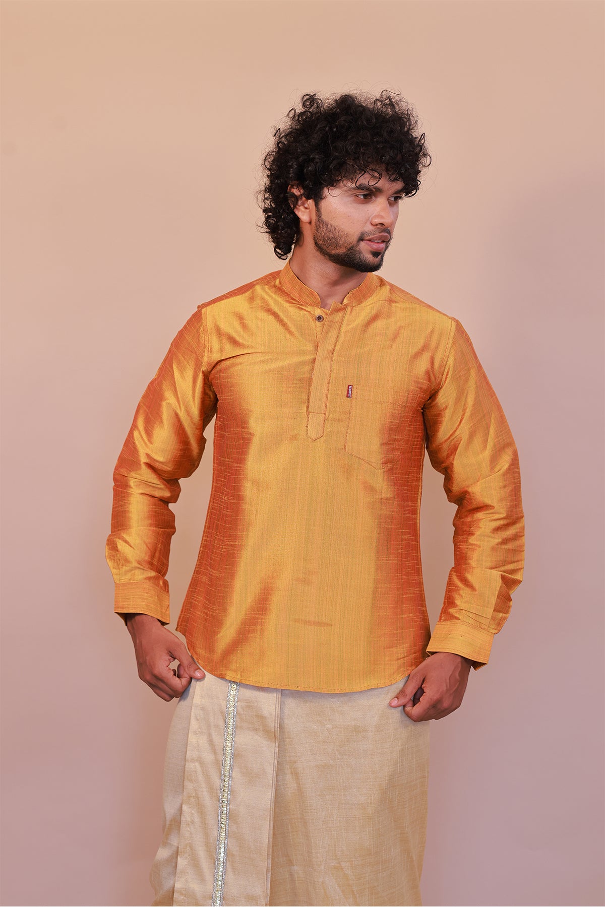 Men's Yellow Short Kurta - Full Sleeve Ethnic Wear for Festive & Casual Occasions
