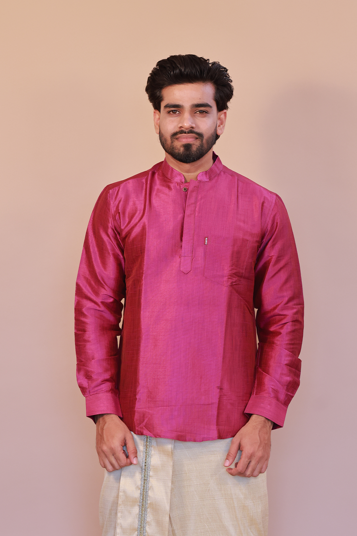 Men's Purple Short Kurta - Full Sleeve Ethnic Wear for Festive & Casual Occasions