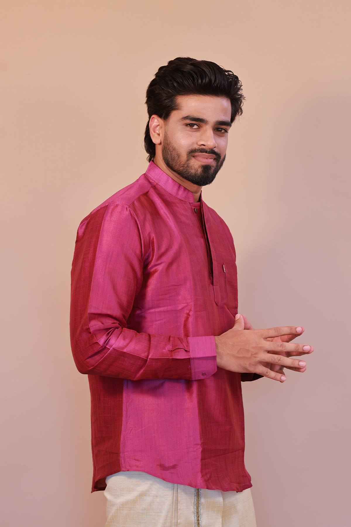 Men's Purple Short Kurta - Full Sleeve Ethnic Wear for Festive & Casual Occasions