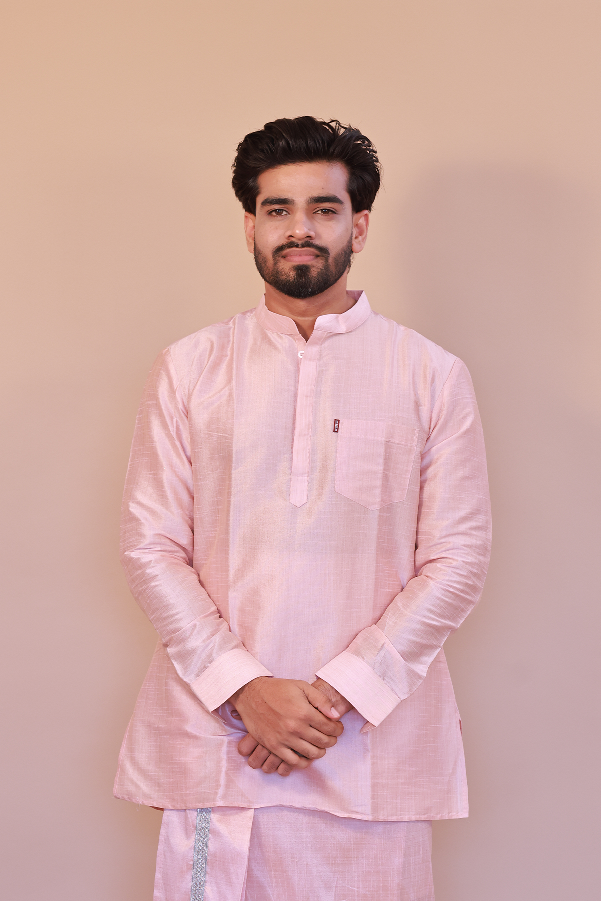 Men's Pink Short Kurta - Full Sleeve Ethnic Wear for Festive & Casual Occasions