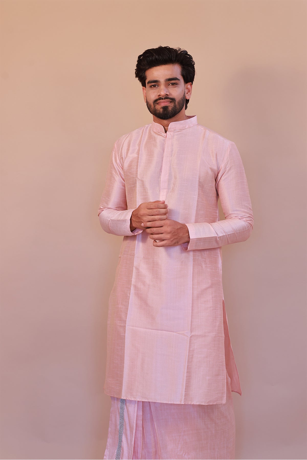 Men's Pink Silk Kurta - Full Sleeve Traditional Ethnic Wear for Weddings & Festivals