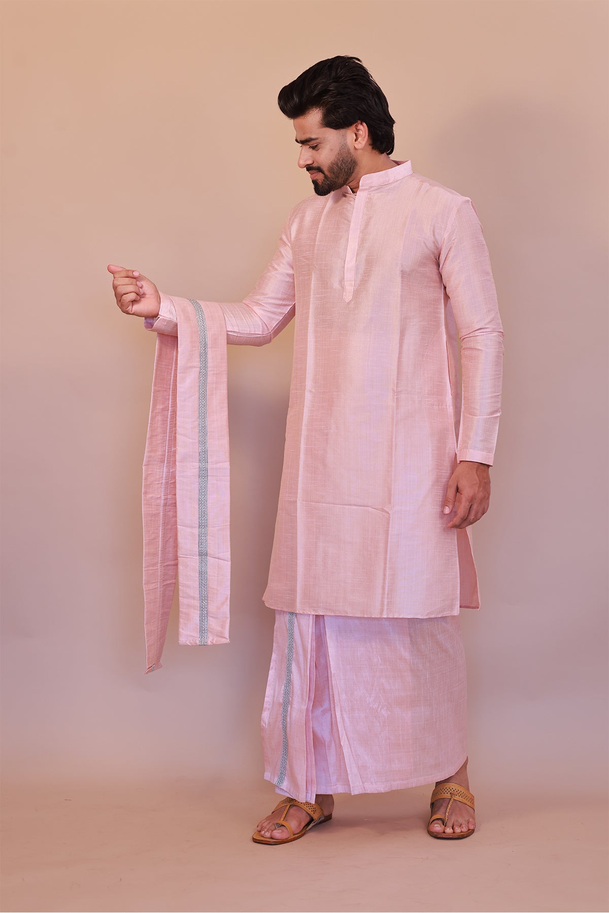 Pink Kurta, Lungi & Shawl Combo for Men