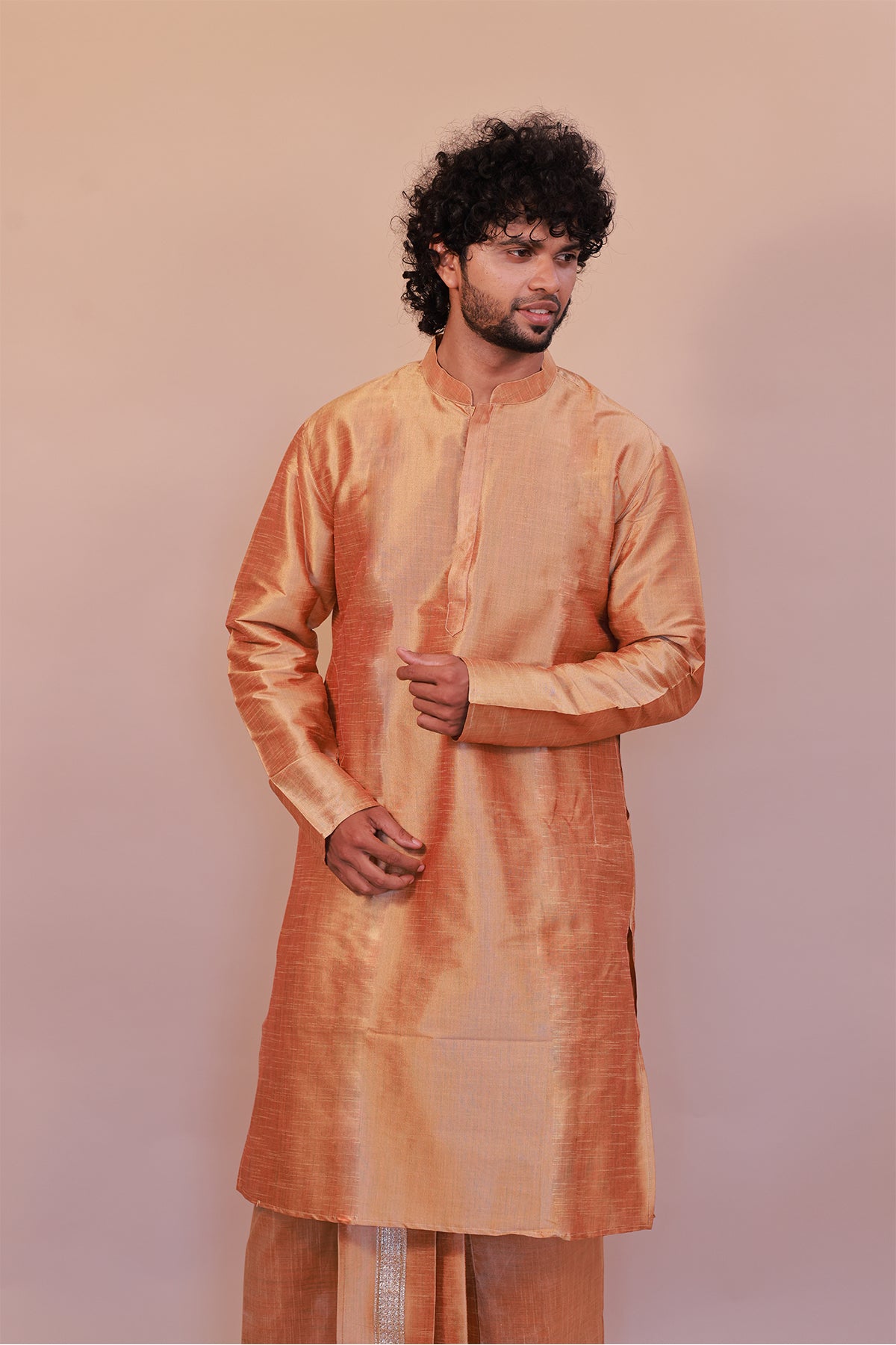 Men's Orange Silk Kurta - Full Sleeve Traditional Ethnic Wear for Weddings & Festivals