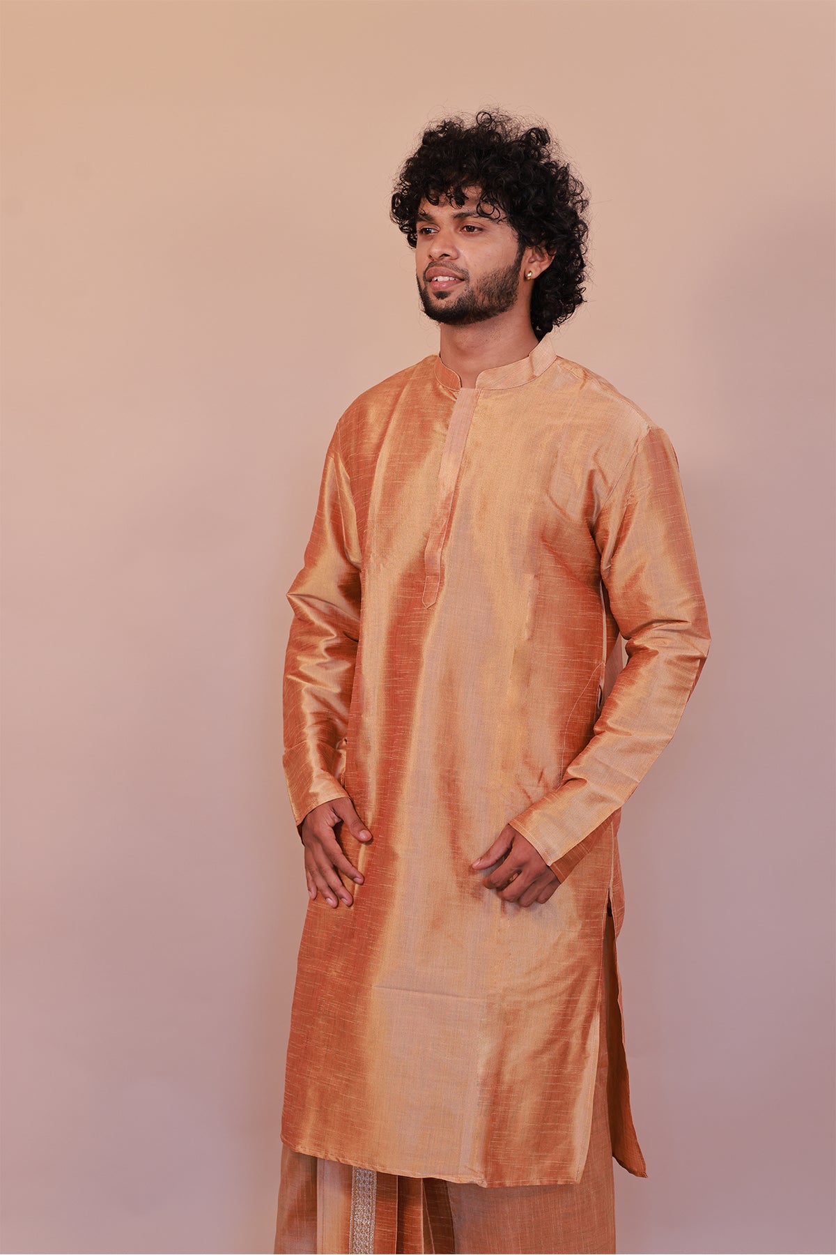 Men's Orange Silk Kurta - Full Sleeve Traditional Ethnic Wear for Weddings & Festivals