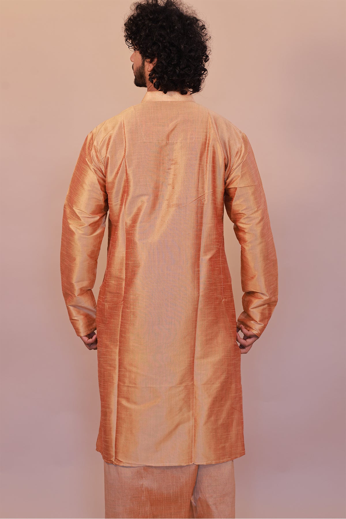 Men's Orange Silk Kurta - Full Sleeve Traditional Ethnic Wear for Weddings & Festivals