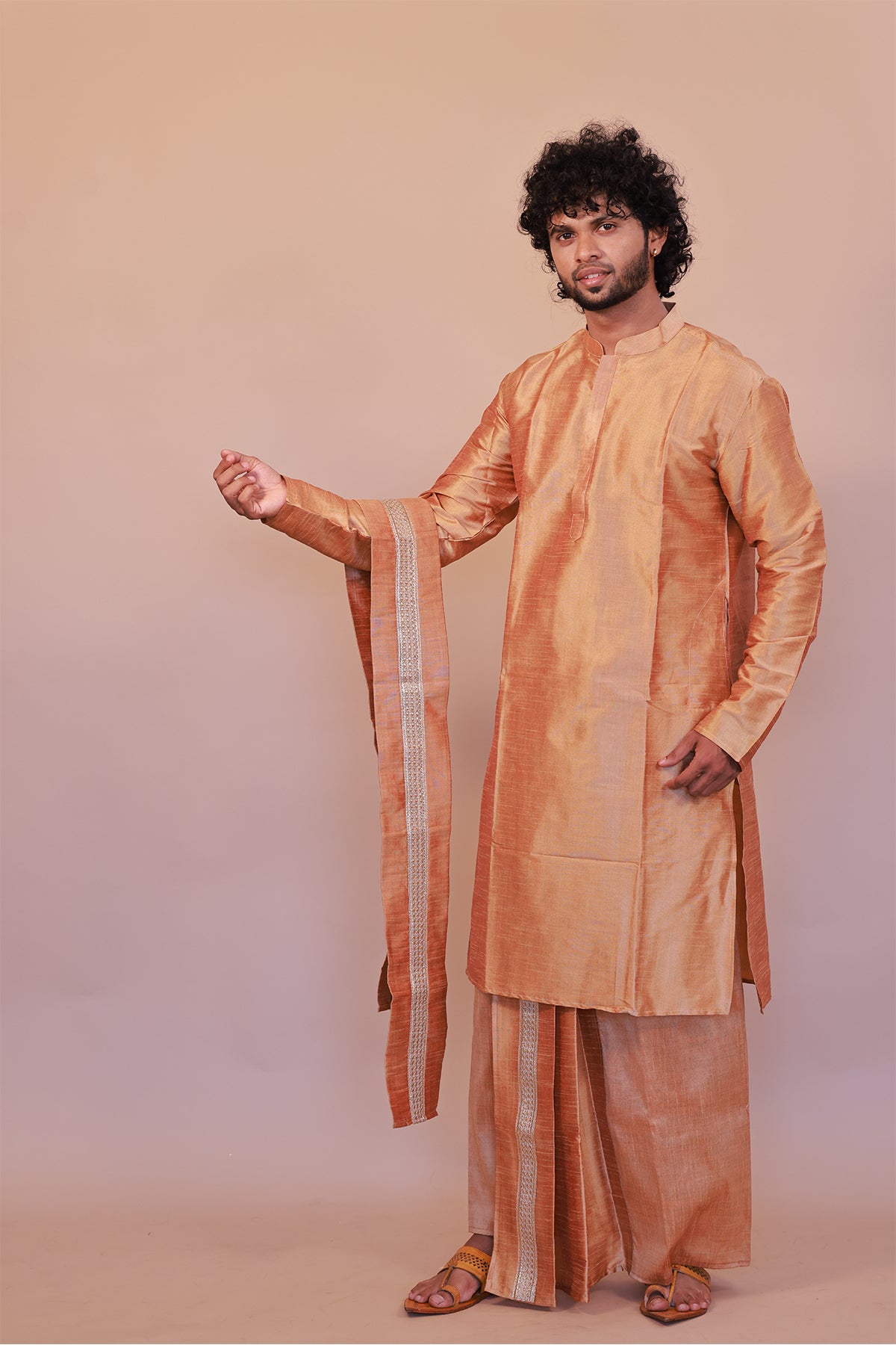Orange Kurta, Lungi & Shawl Combo for Men