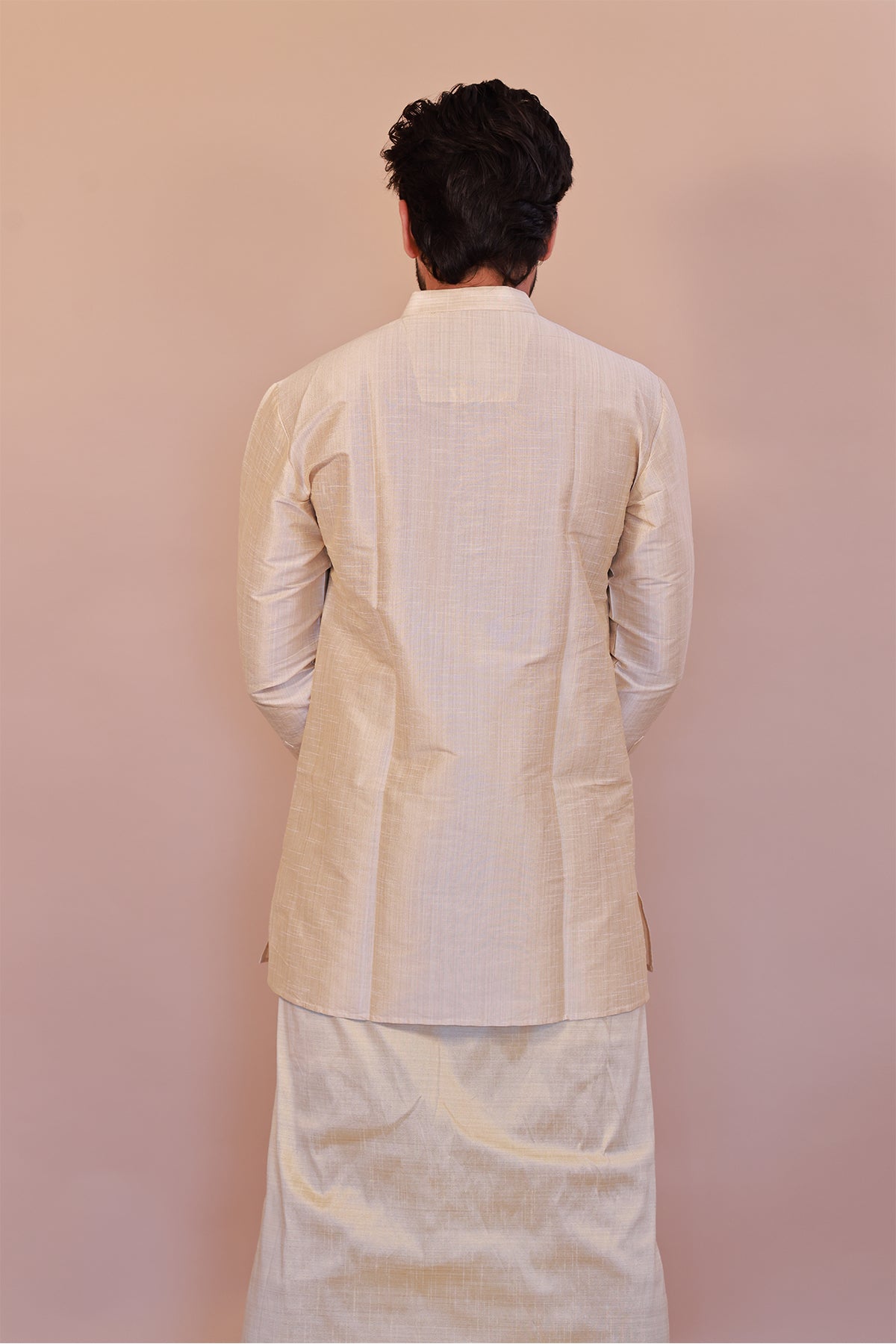 Men's Gold 1 Slub Zara Silk Short Kurta - Full Sleeve Ethnic Wear for Festive & Casual Occasions